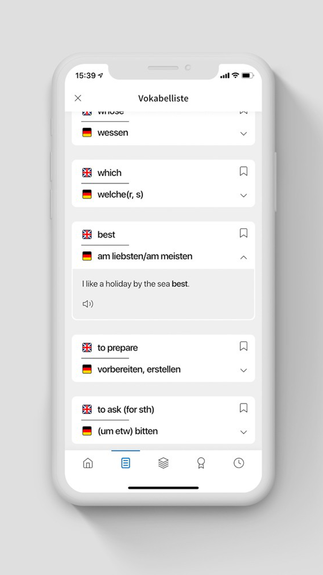 vocabulary trainer app screenshot