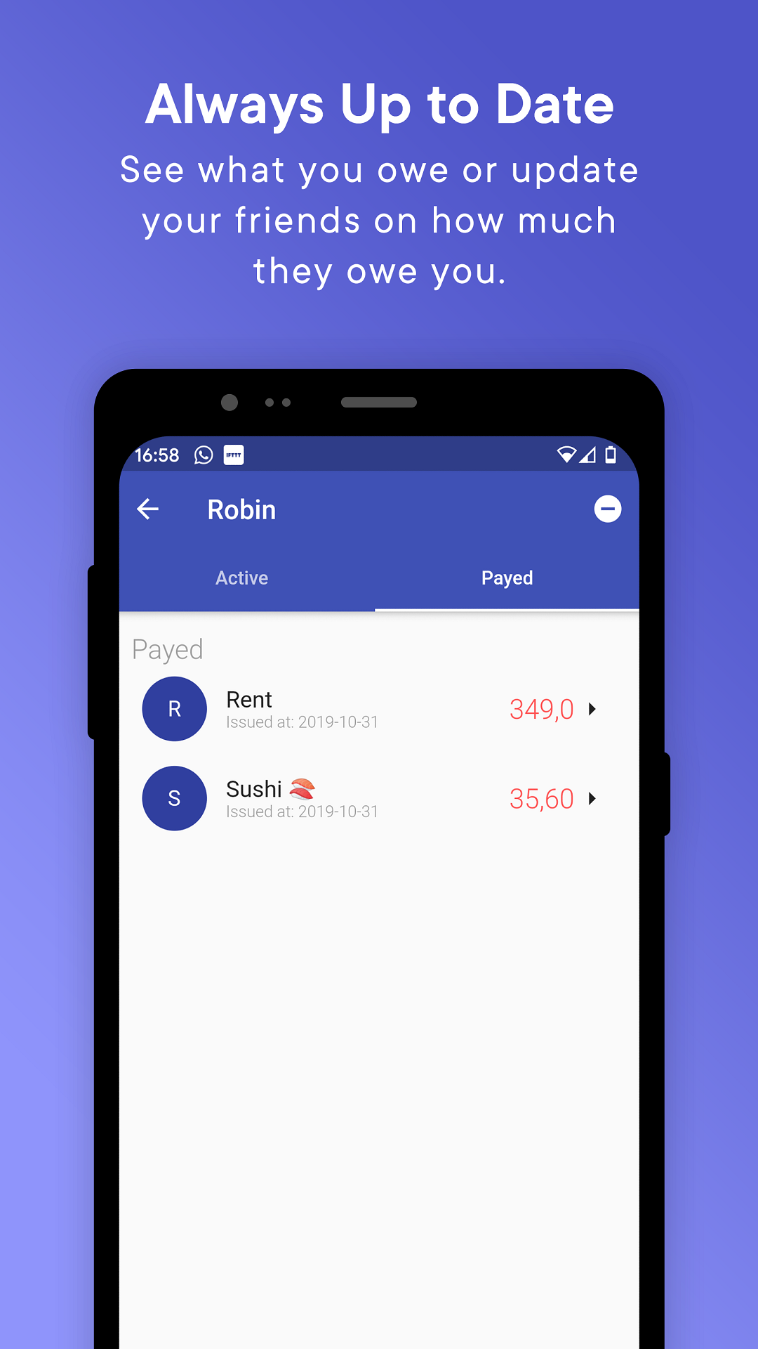 Debts screenshot