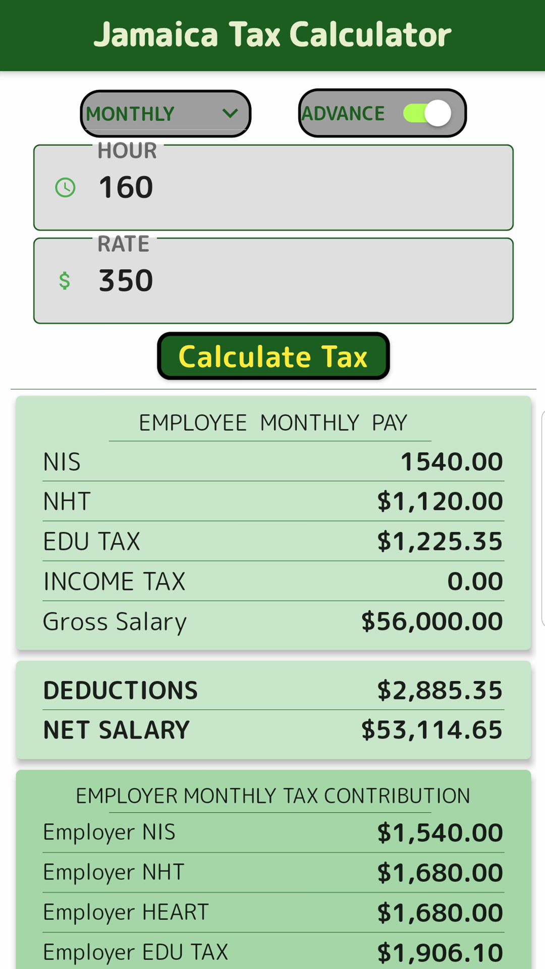 Jamaica Tax Calculator screenshot