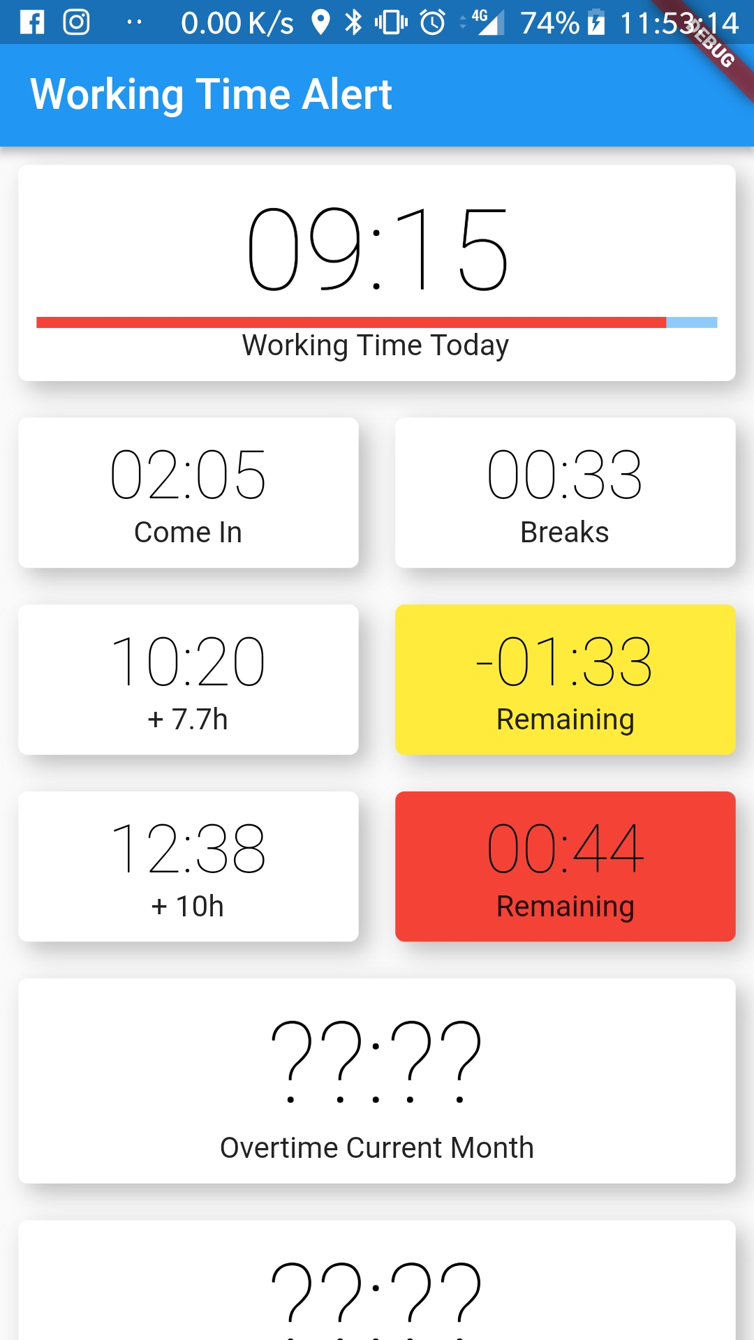 Working Time Alert screenshot