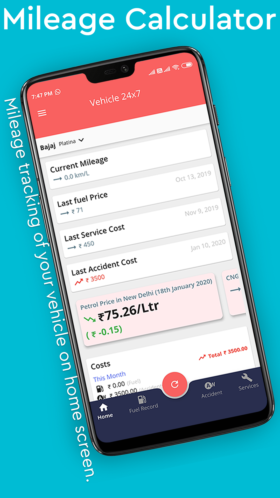 Vehicle 24x7 (Mileage Calculator) screenshot