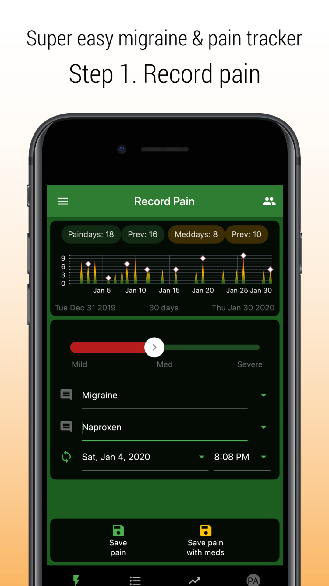 PainLog - migraine, pain and medication tracker screenshot