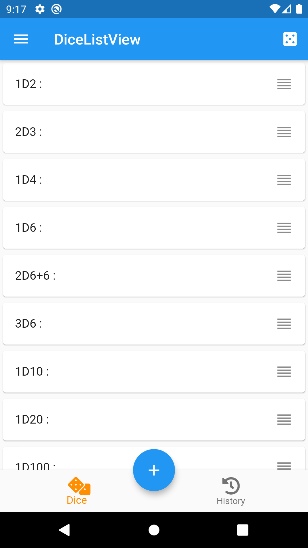 DiceListView screenshot
