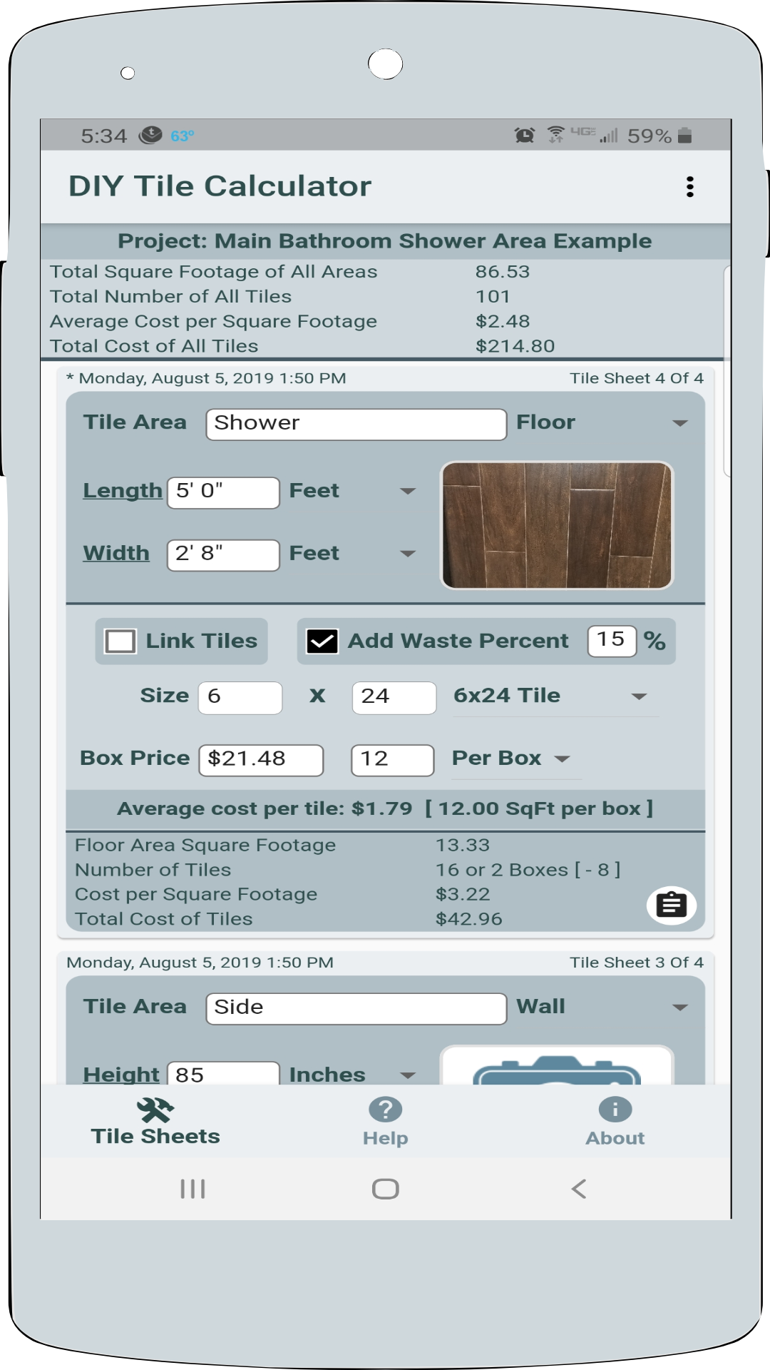 DIY Tile Calculator screenshot