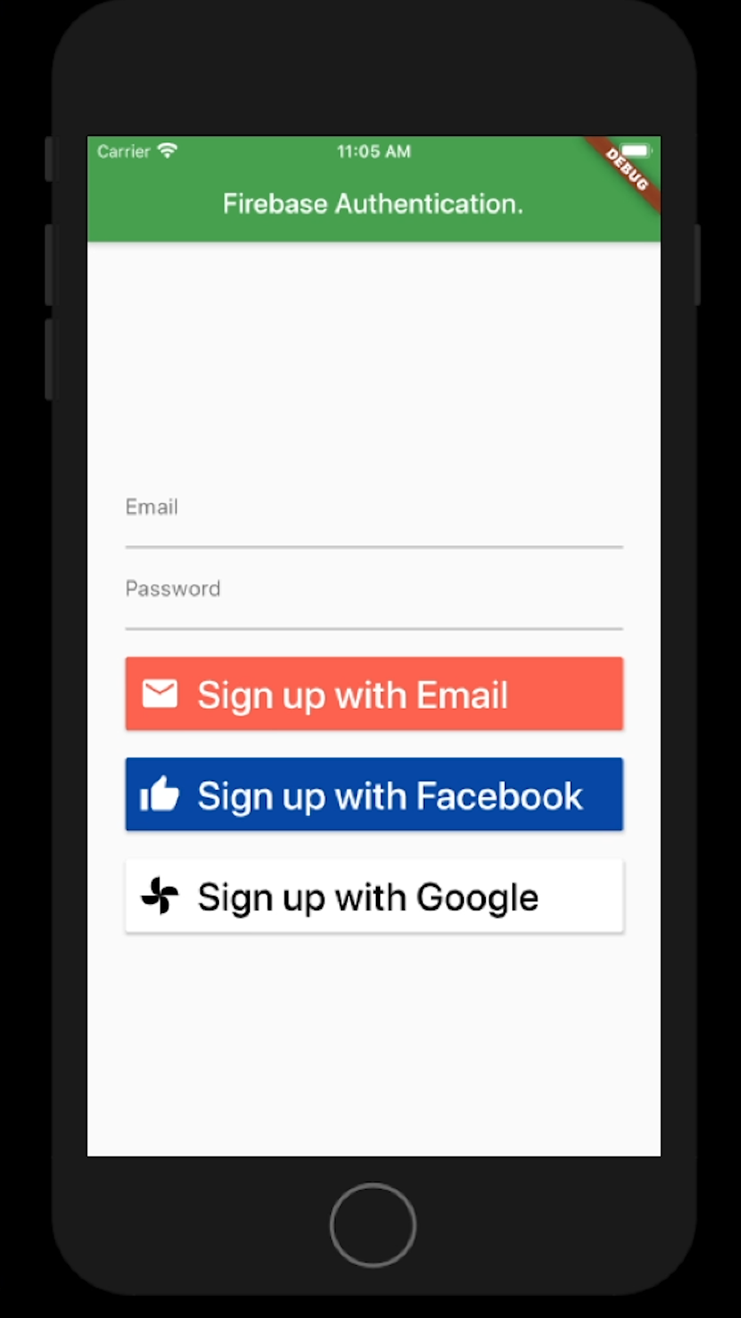Sign up with Email, Facebook, Google with Firebase screenshot