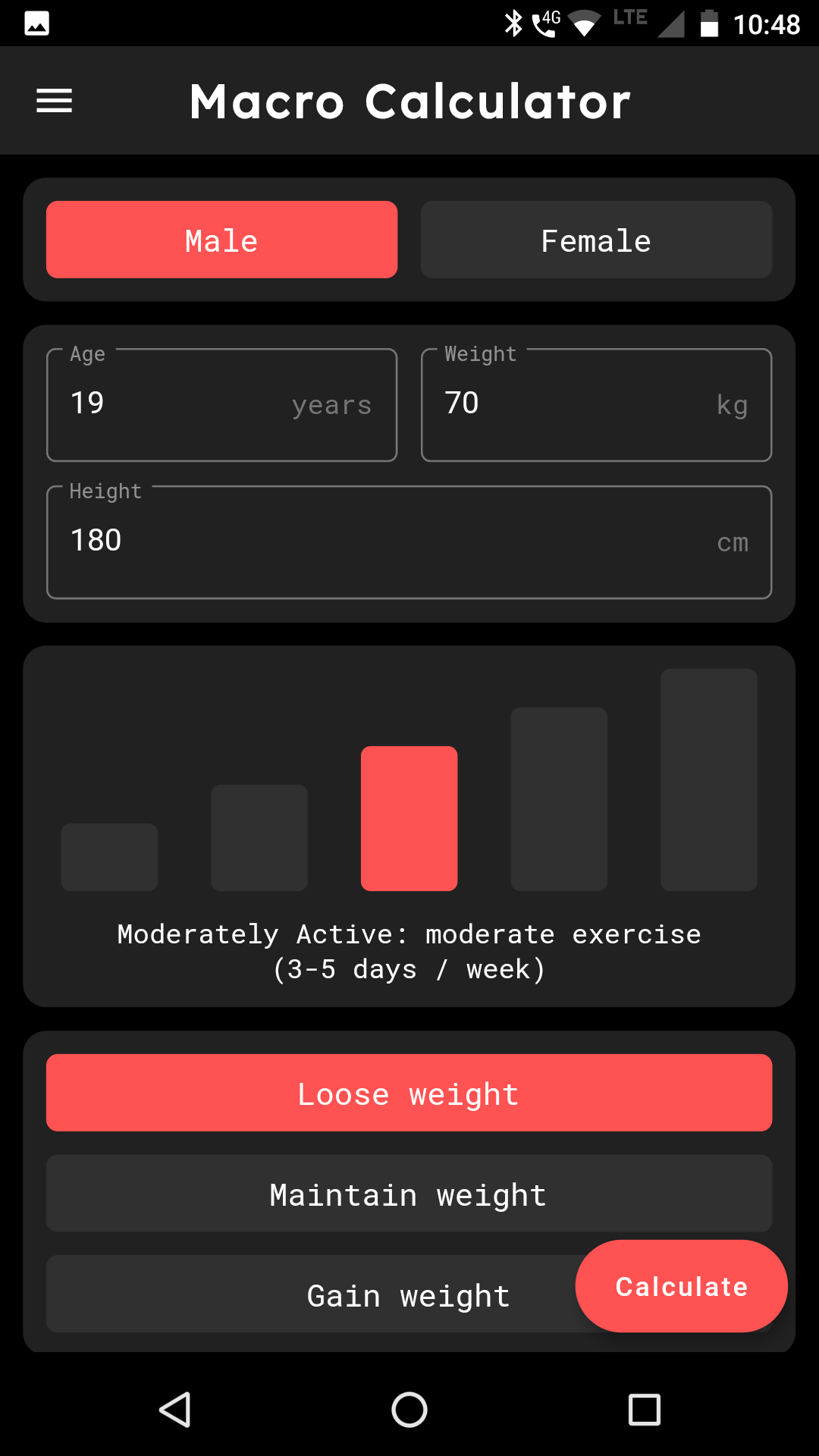 Macro Calculator - Fat loss and muscle gain screenshot