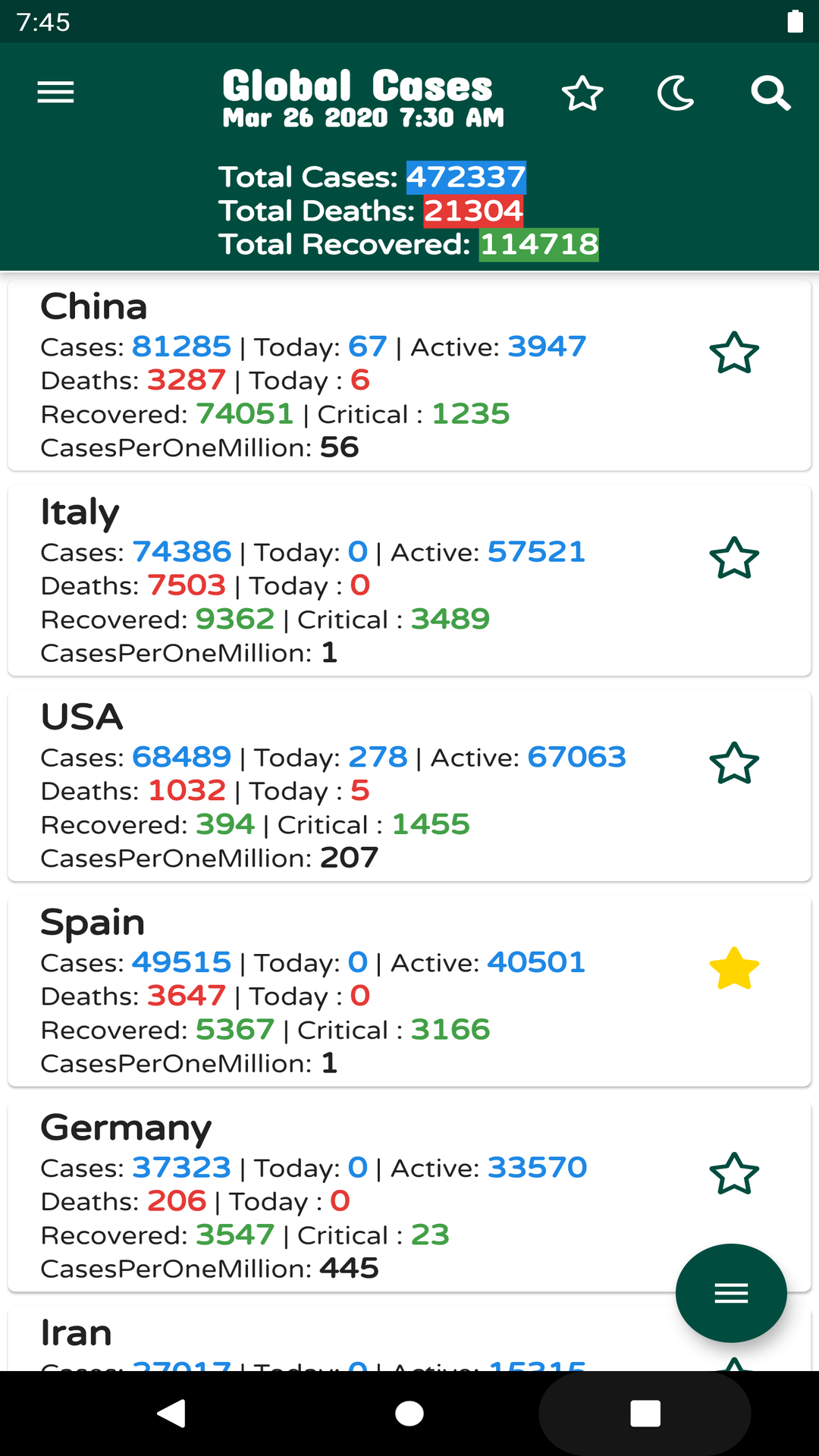 Corona Virus Global Cases Info screenshot