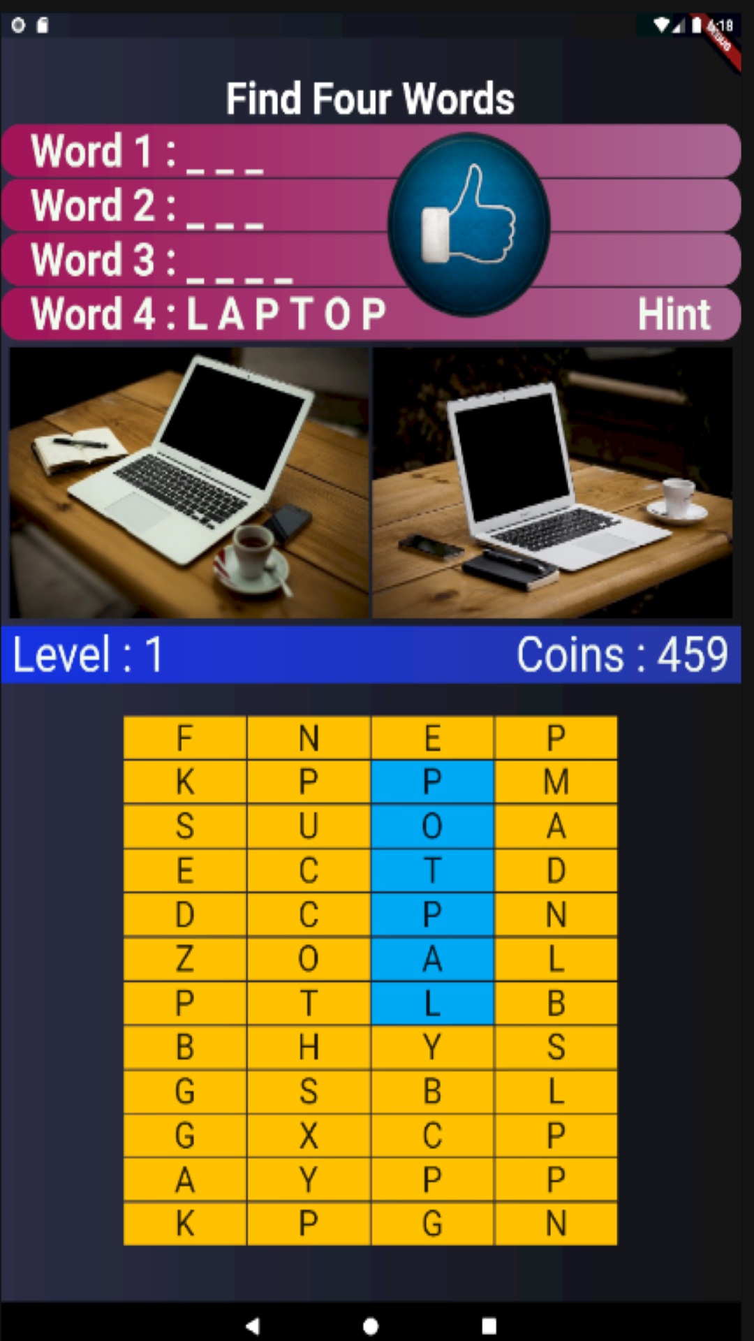 Find Four Words screenshot