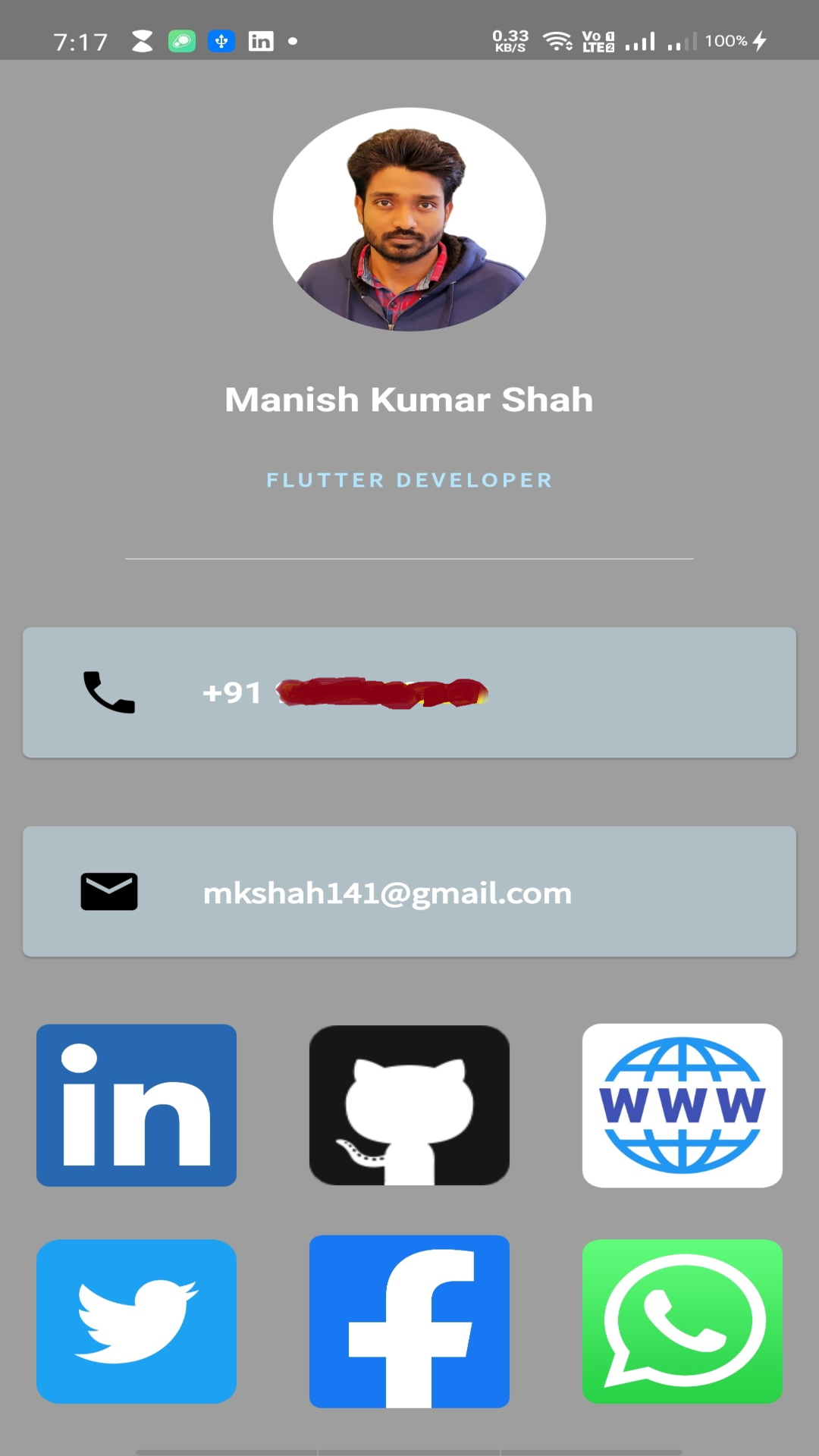Flutter_Dev-Card screenshot