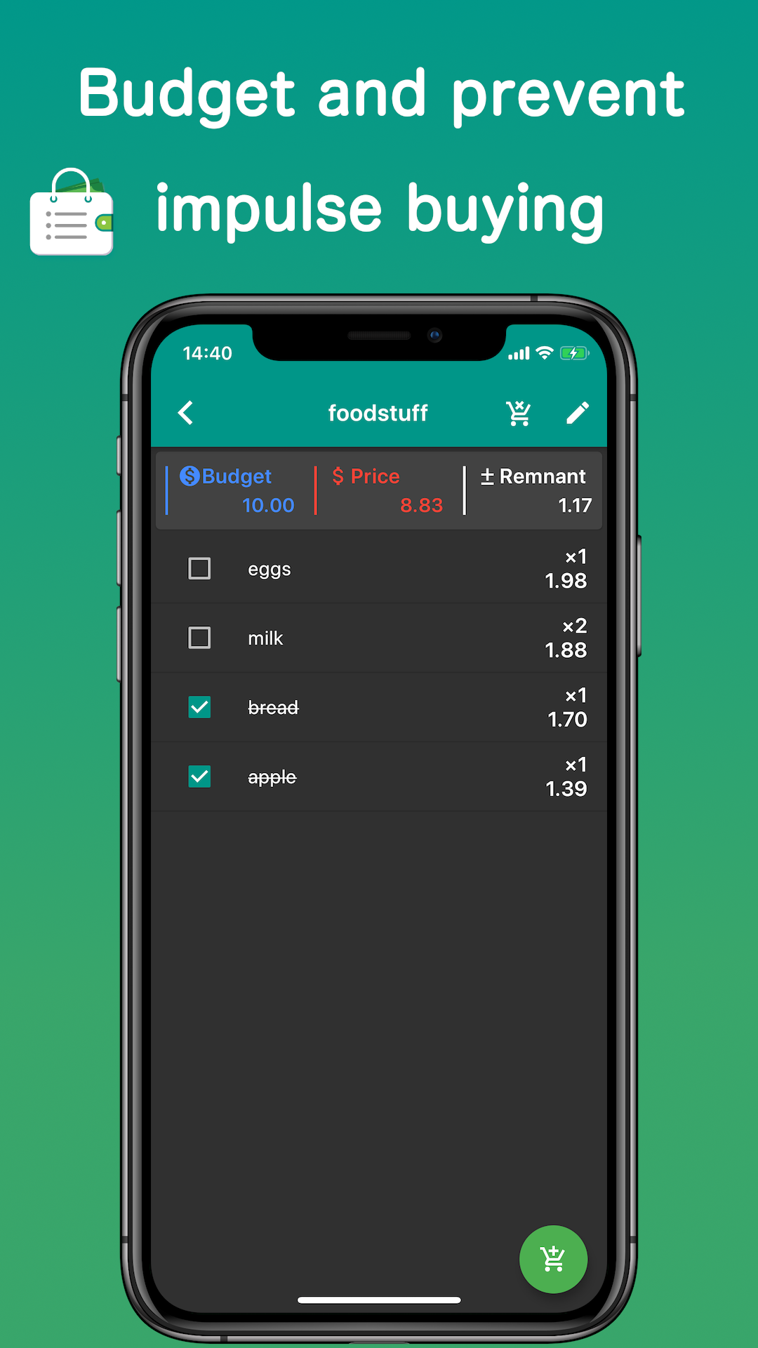 Budget Type Shopping List screenshot
