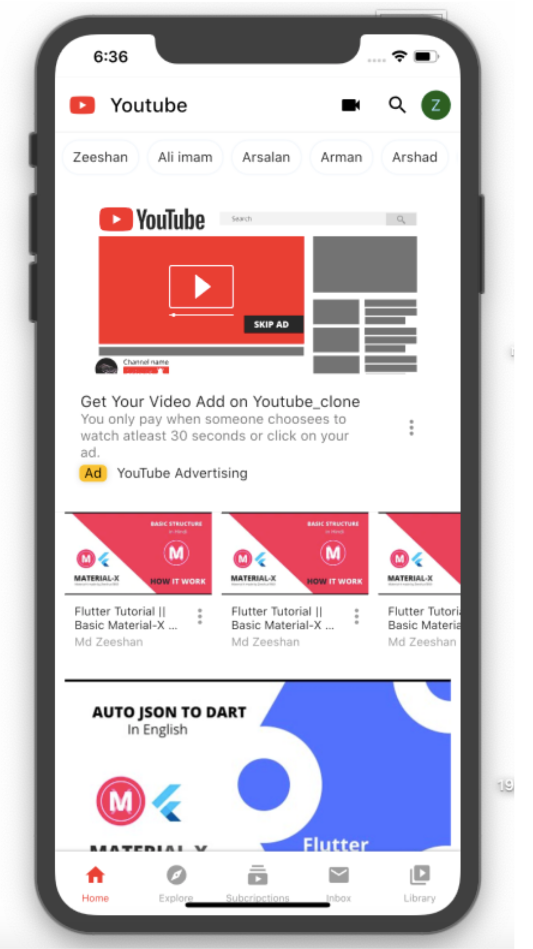 YouTube clone screenshot