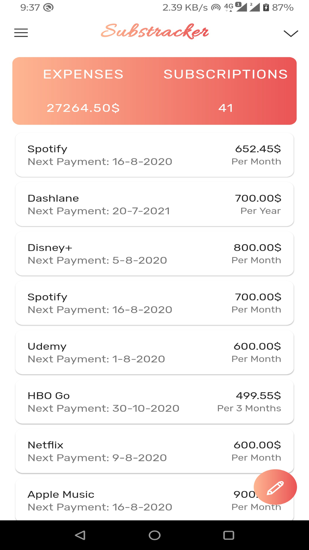 SubsTracker - Manage & Track Your Subscriptions screenshot