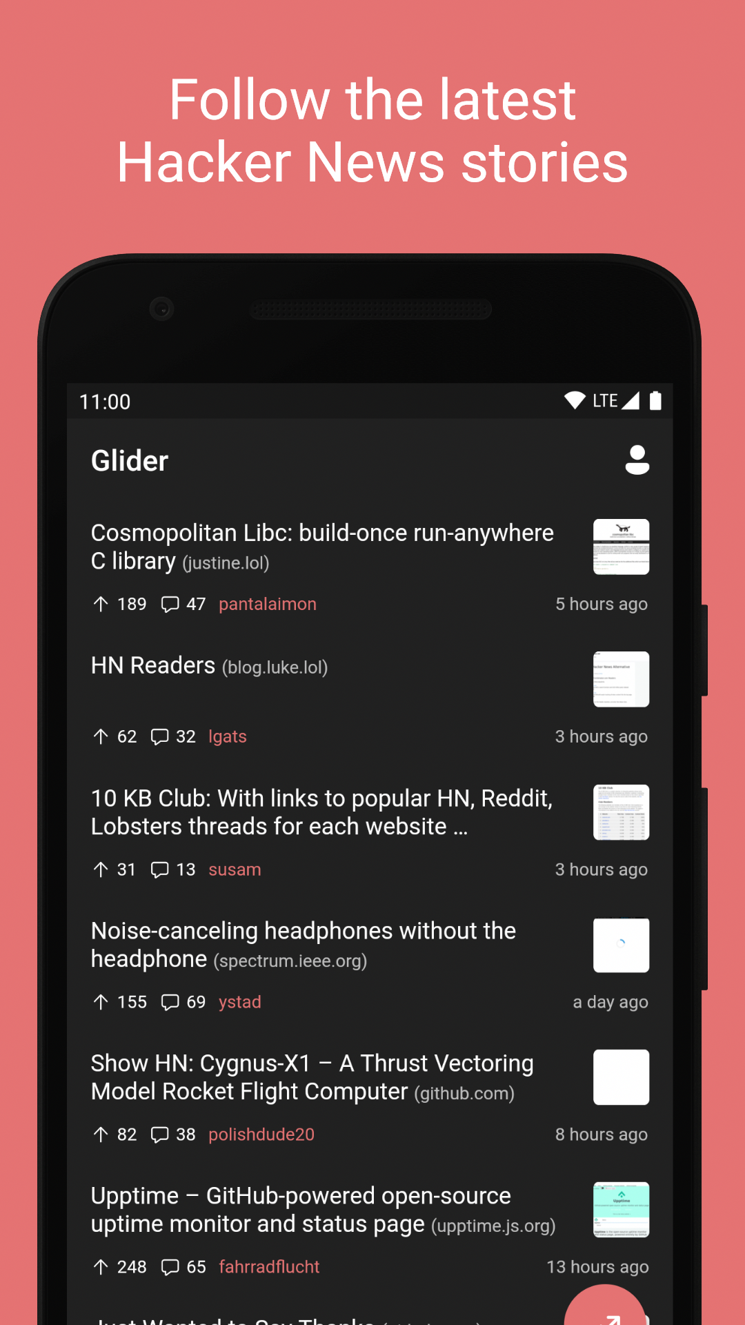 Glider for Hacker News screenshot