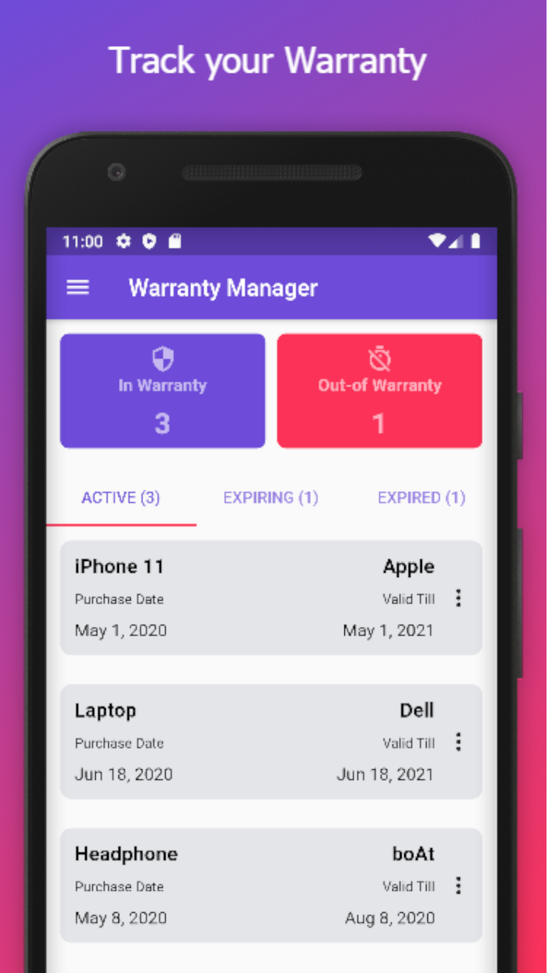 Warranty Manager screenshot