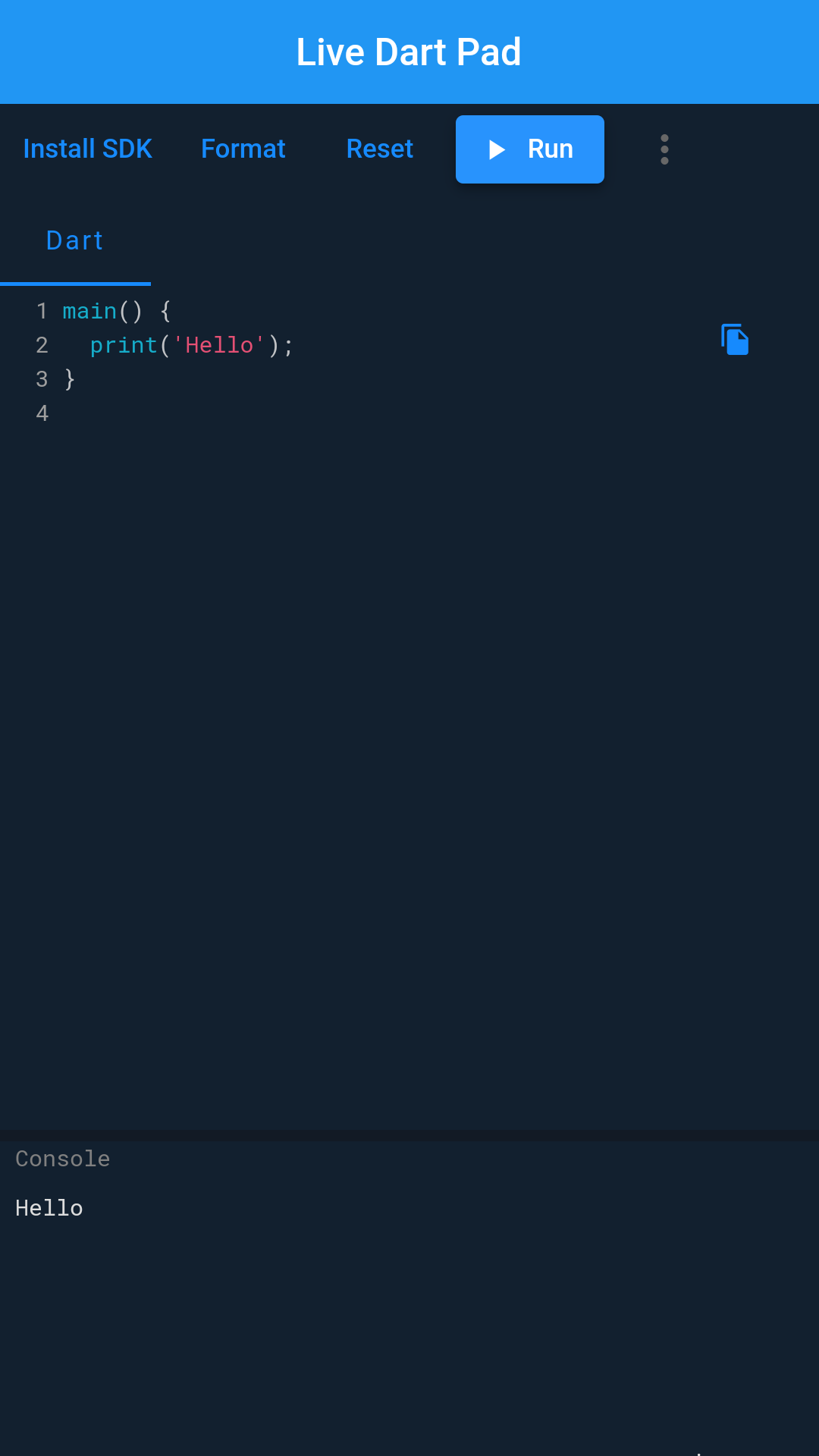 Live Dart Editor screenshot
