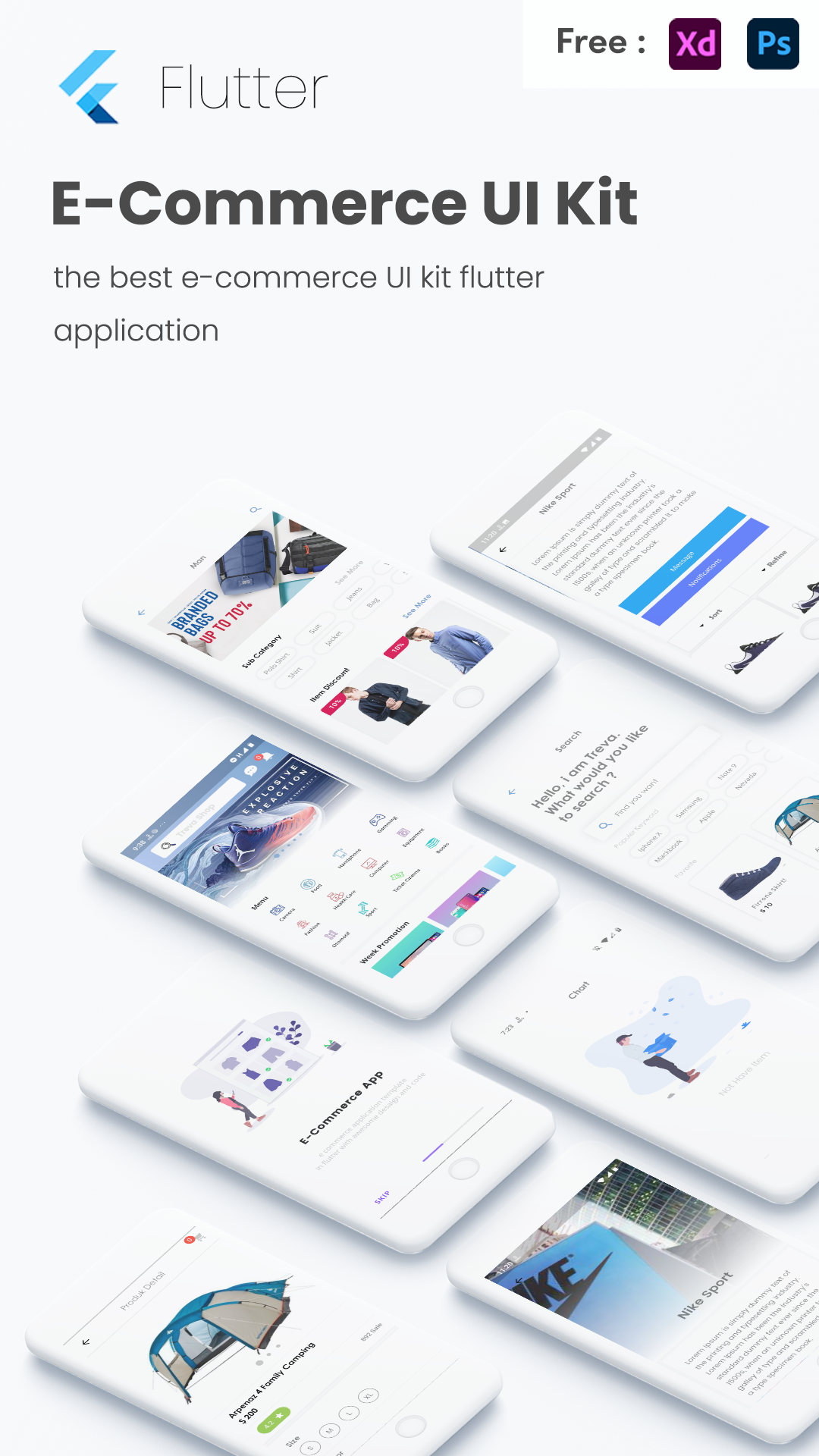 Flutter E Commerce UI KIT Template in flutter Free XD PSD screenshot