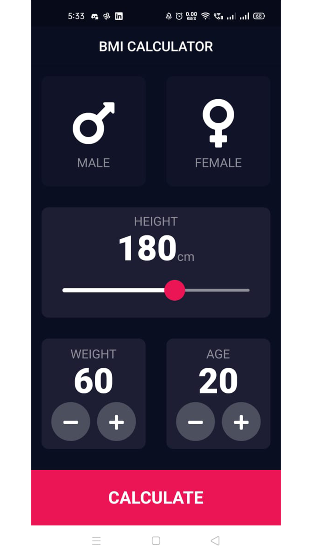 BMI app screenshot