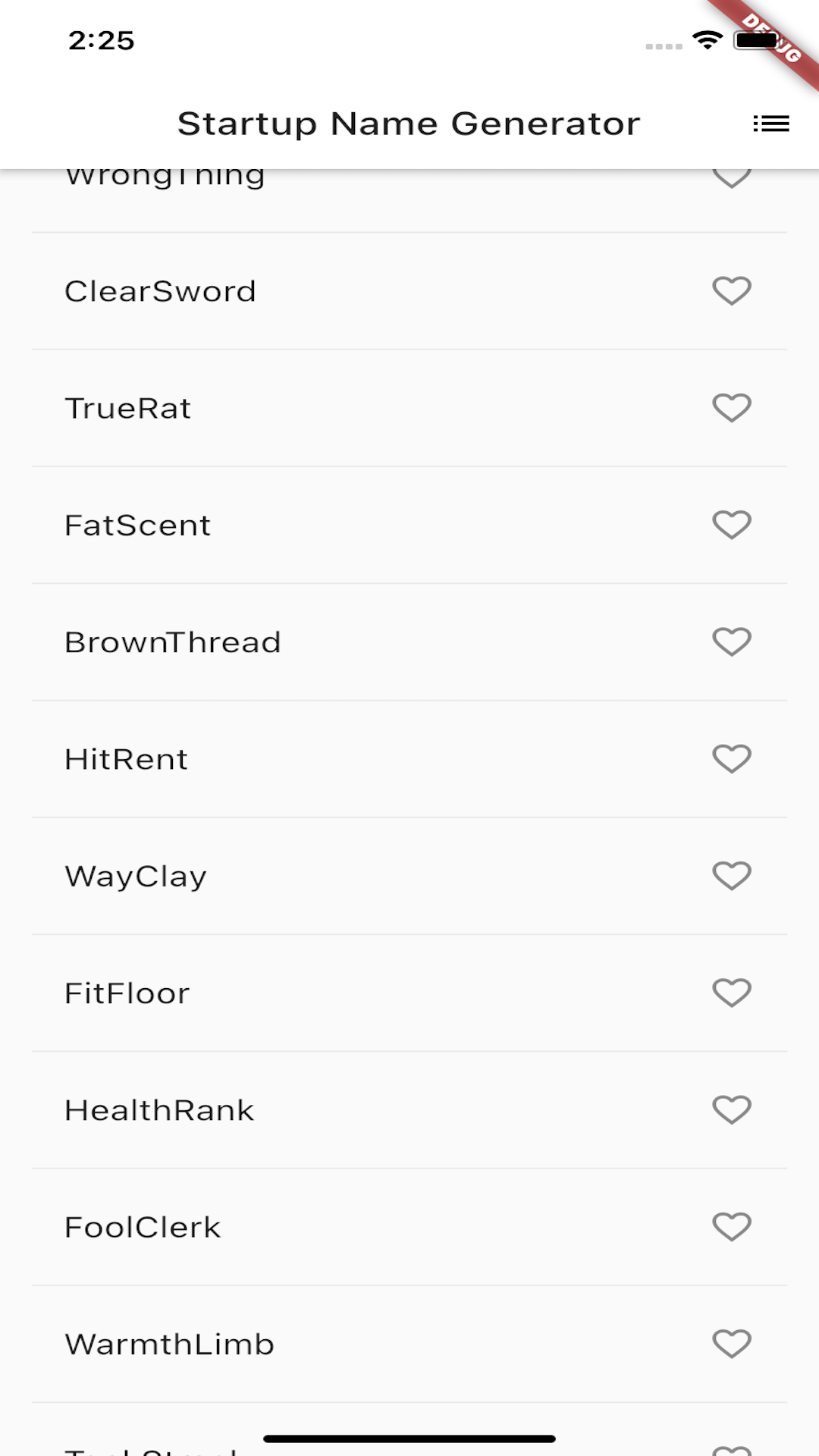 StartUp Name Generator screenshot