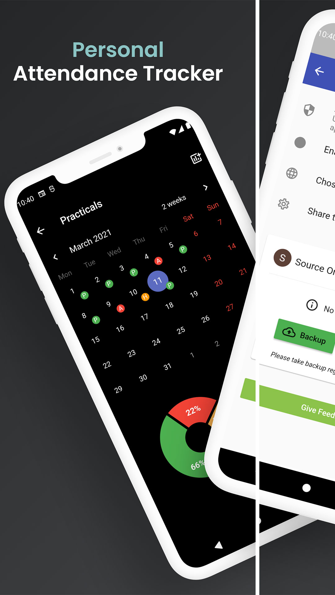 Personal Attendance Tracker with PDF Report and Backups screenshot