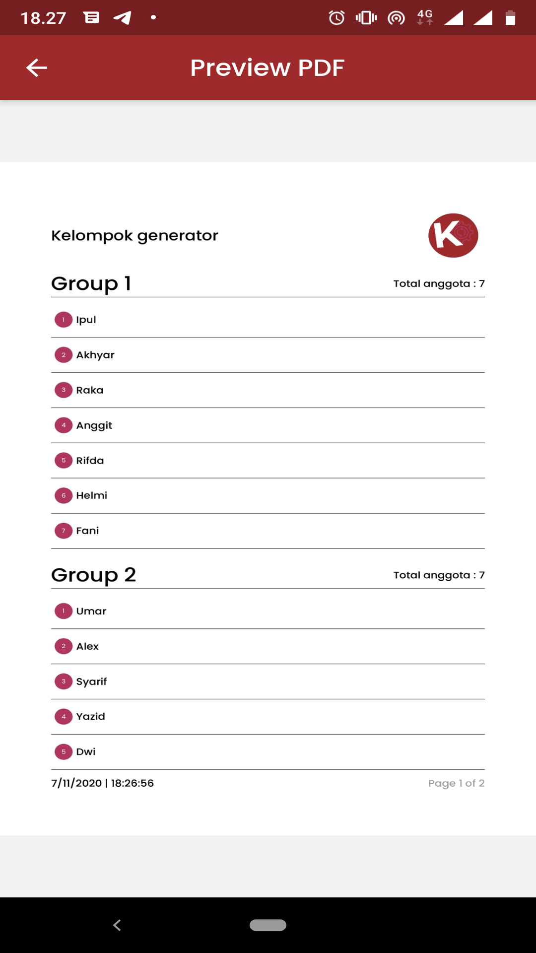 Kelompok Generator screenshot
