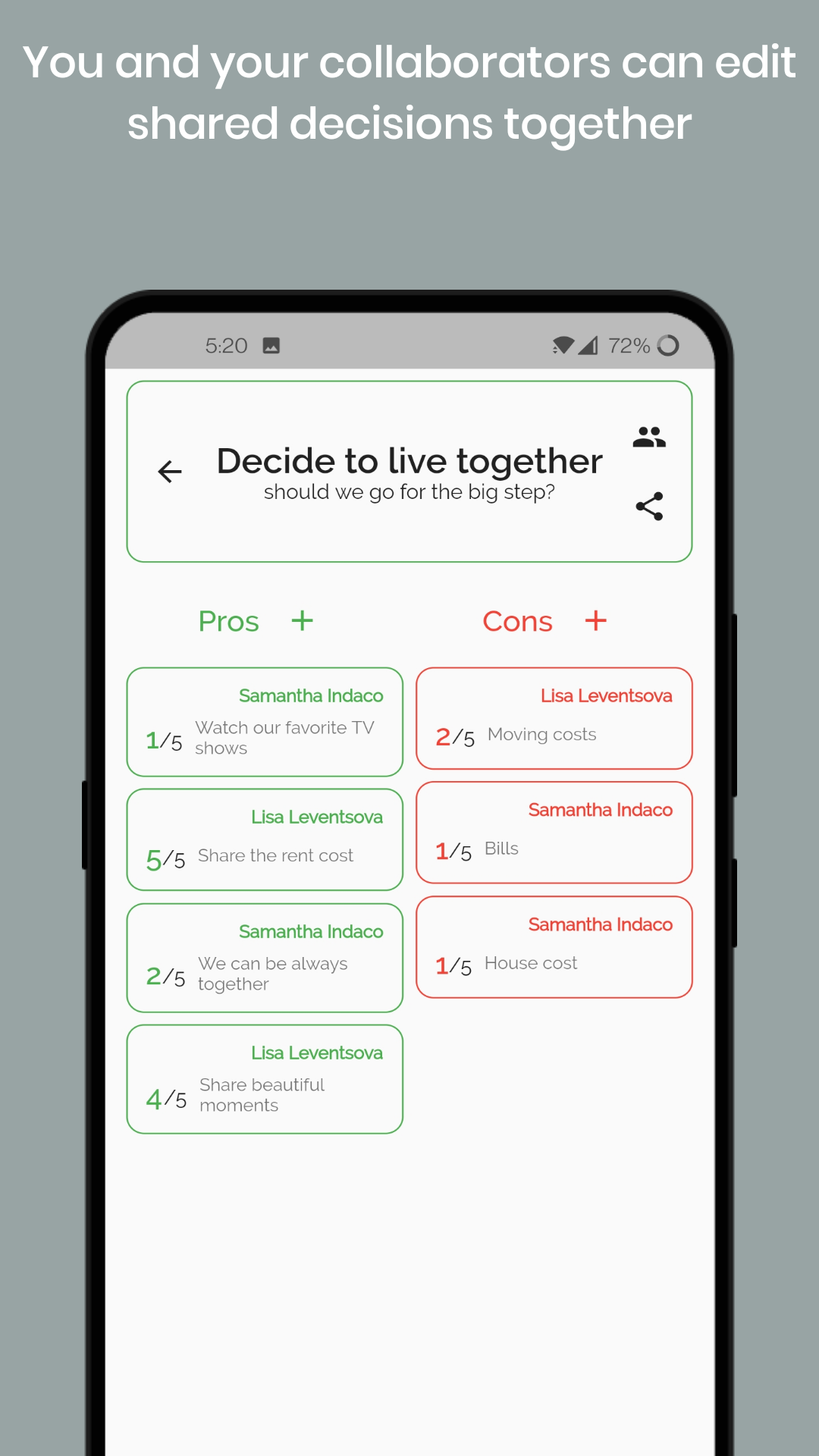 Pros - Cons: Decision Maker screenshot