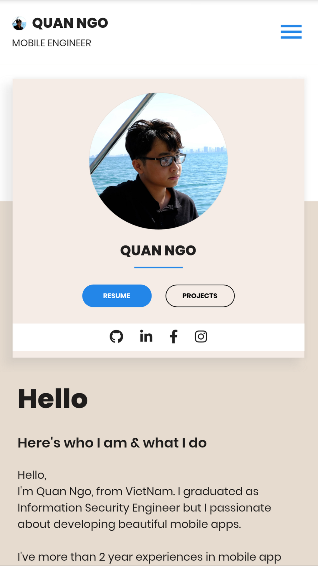 Flutter portfolio web/app screenshot
