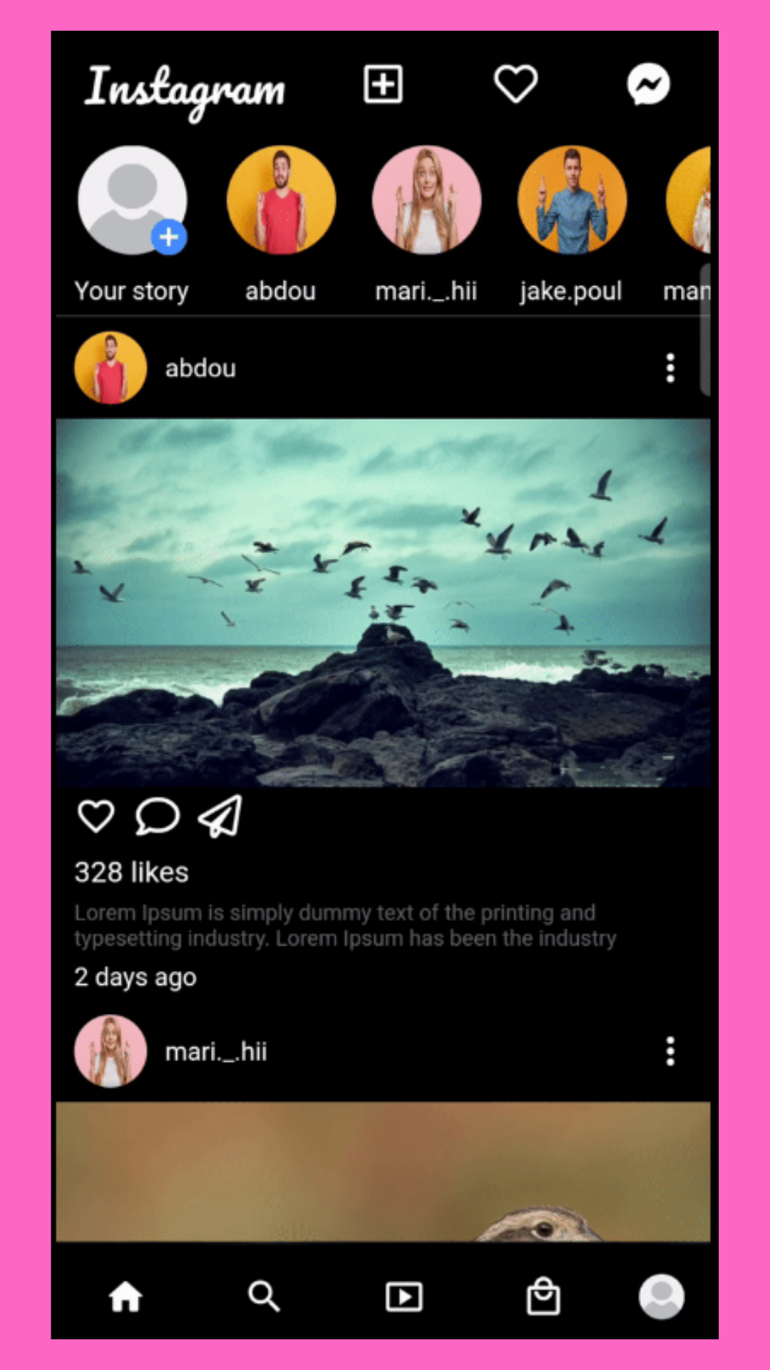 instagram clone ui screenshot