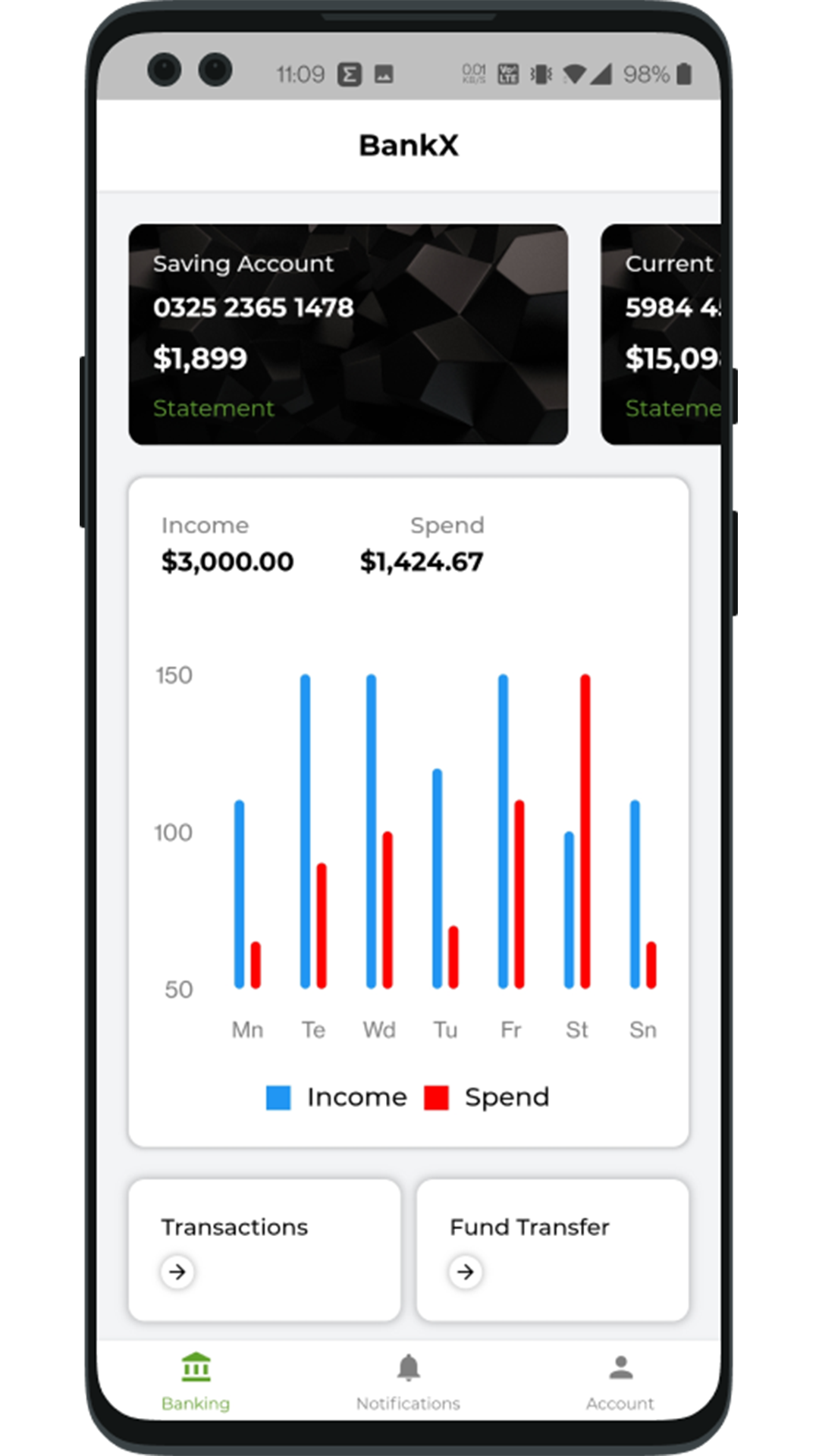 Online Banking Android App + Online Banking iOS App Template| Bank App| BankX | Flutter screenshot