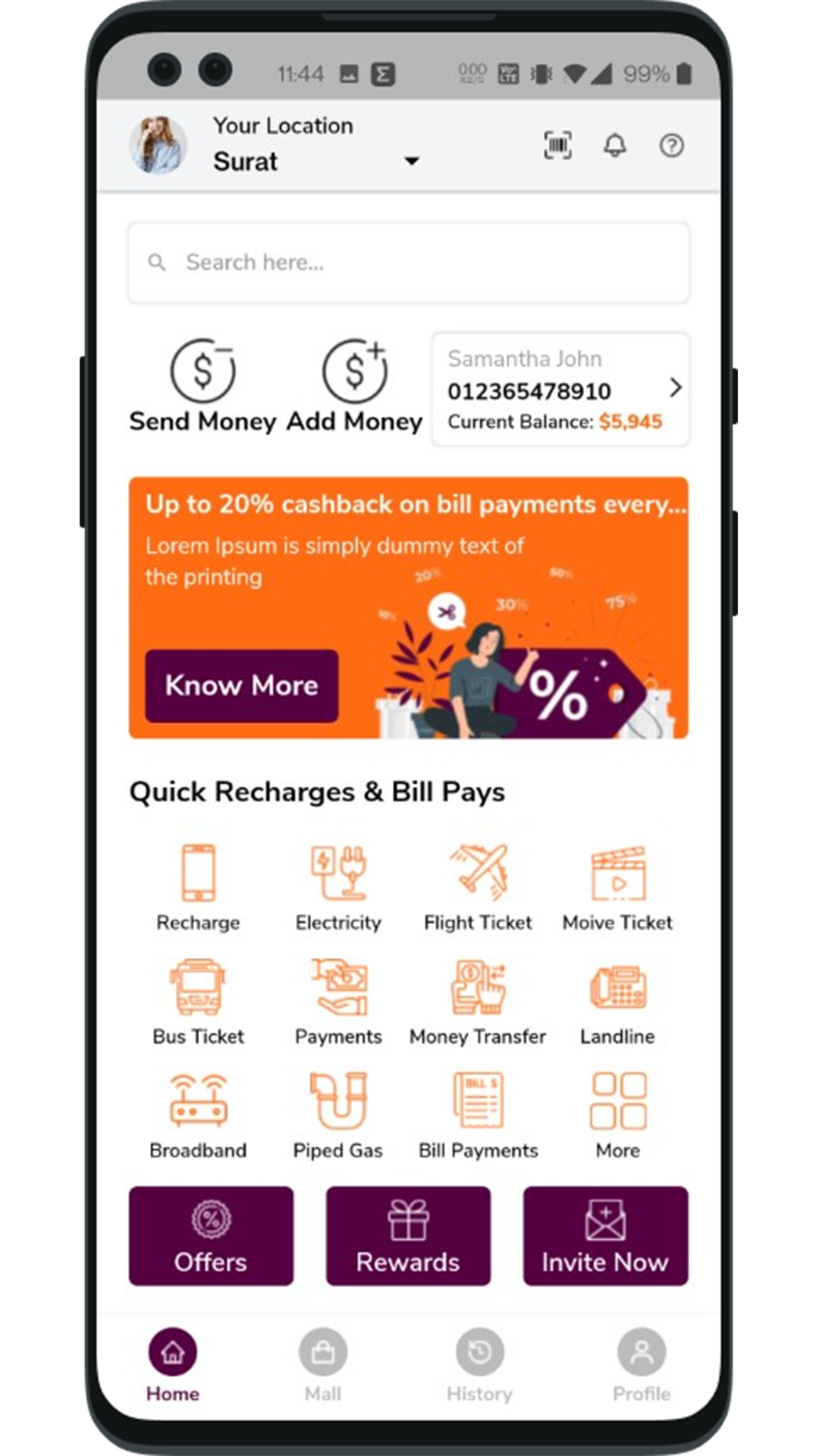 Recharge Ticket Booking & Bill Payment | Online Payment Android + Online Payment iOS App Template | Flutter screenshot