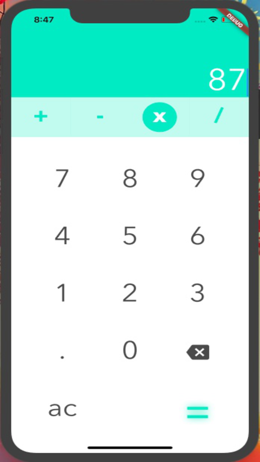 Flutter calculator screenshot