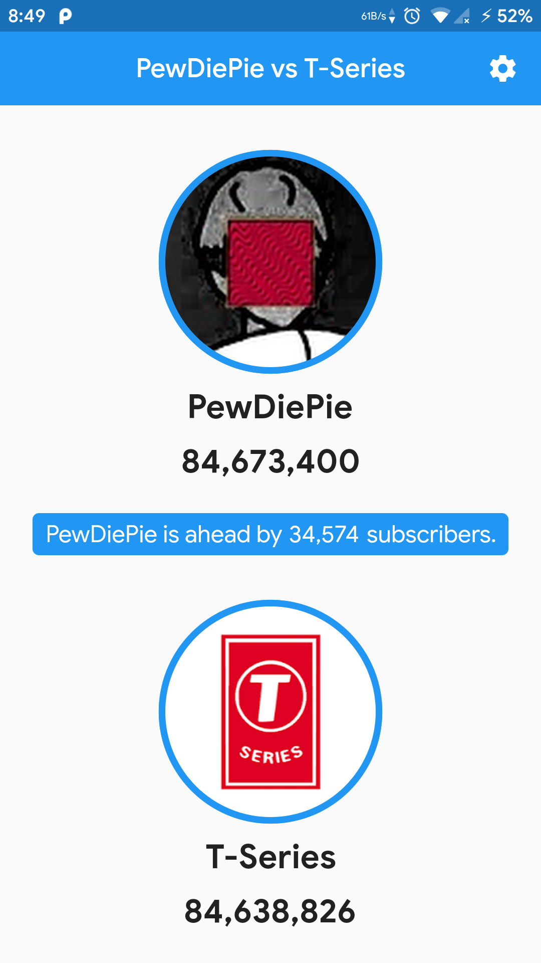 PewDiePie vs T-Series screenshot