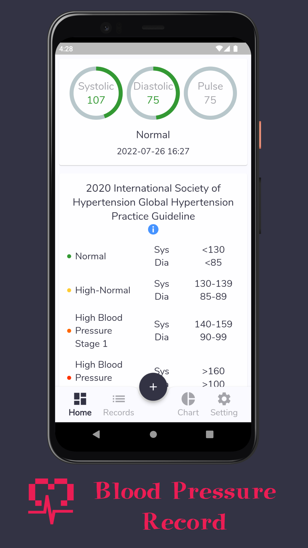 Blood Pressure Record screenshot