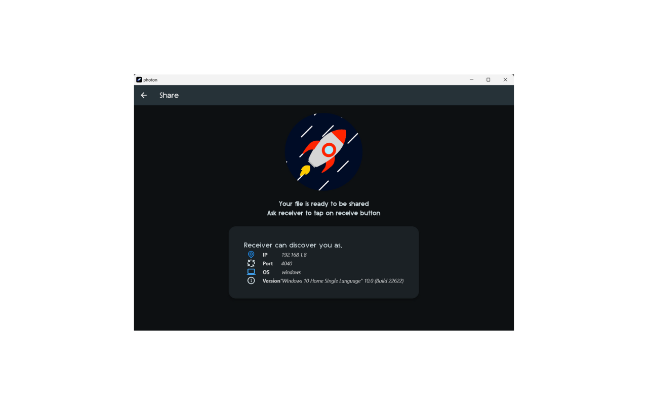 Photon - cross-platform file transfer on desktop