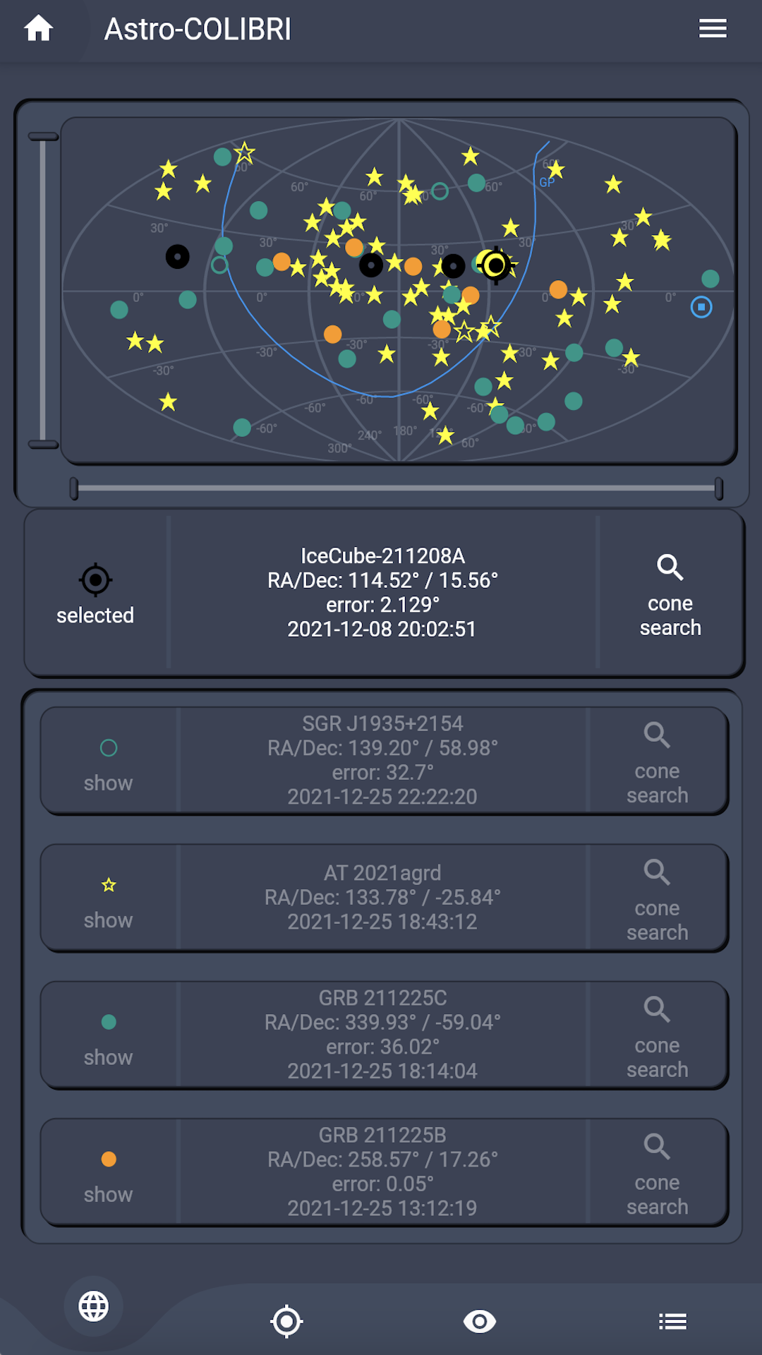 Astro-COLIBRI screenshot