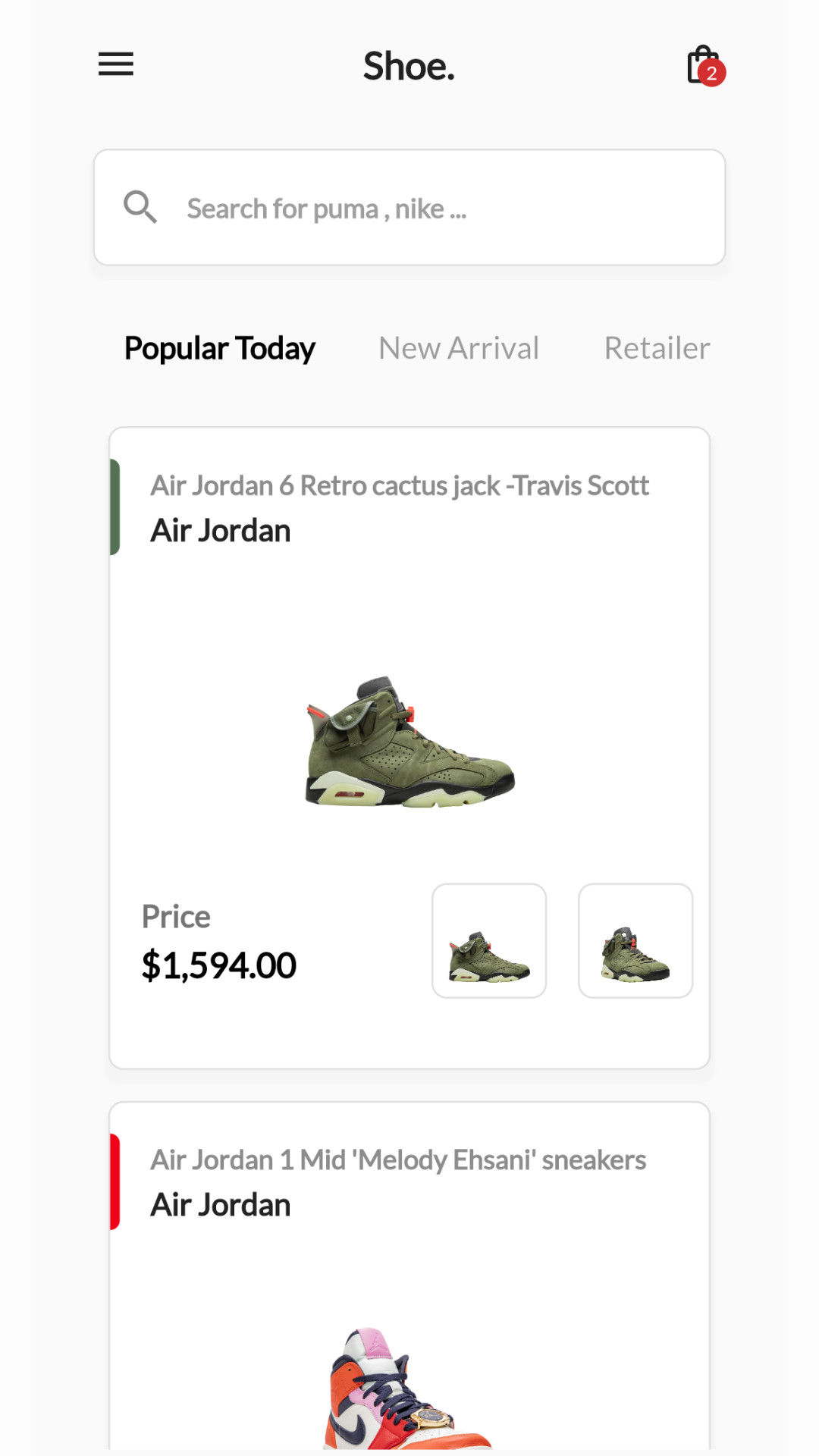 Flutter Air Jordan Shoes App screenshot