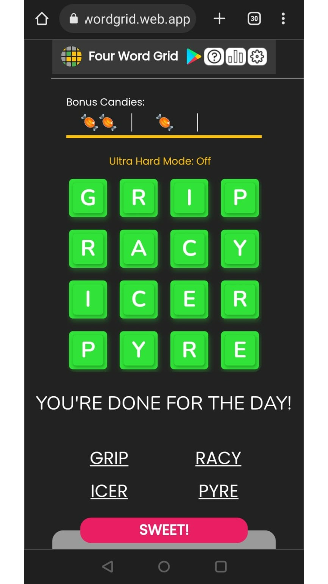 Four Word Grid screenshot