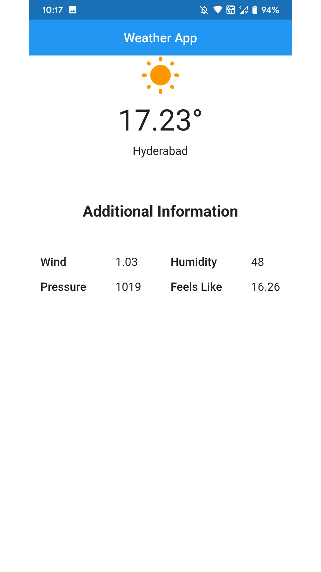 HYD Weather app screenshot