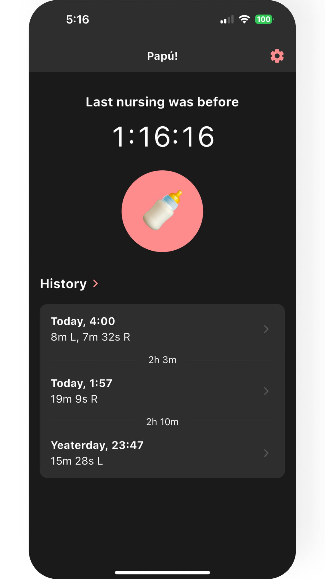Papú! Breastfeeding timer screenshot