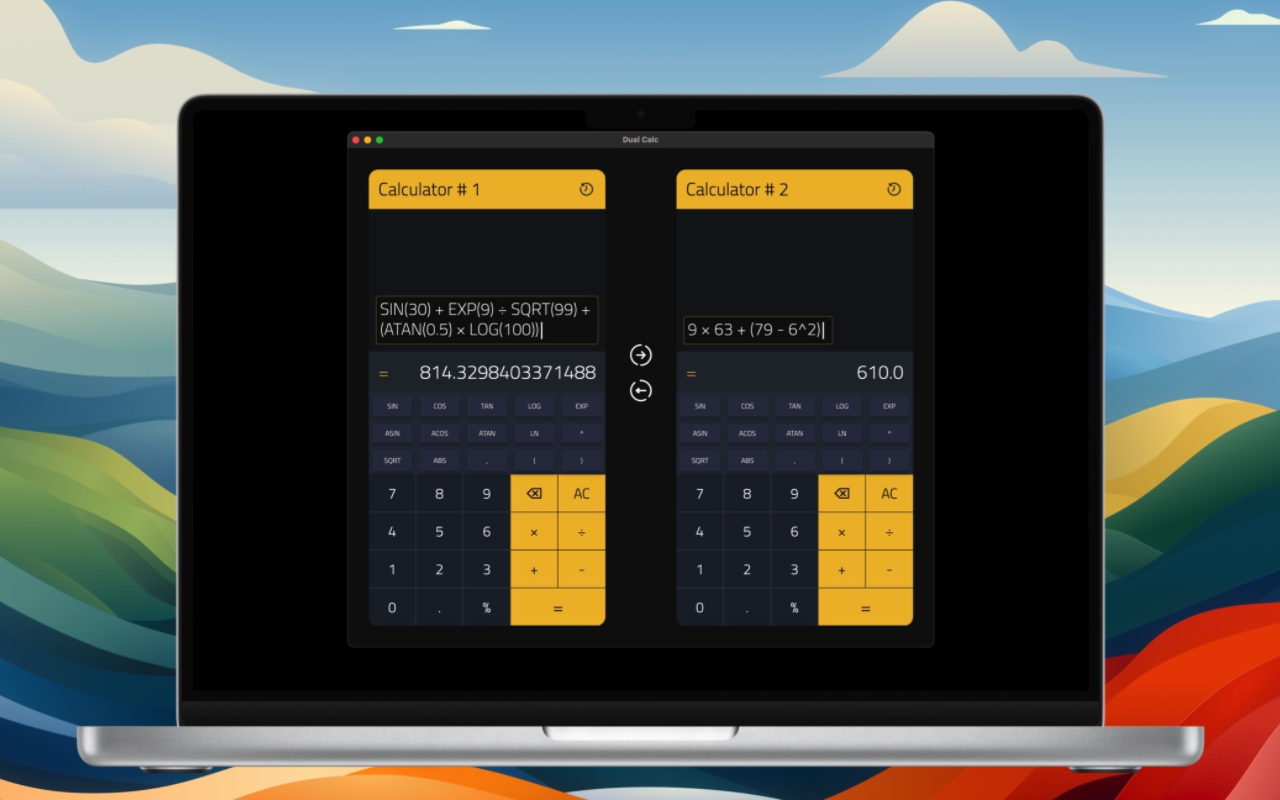 Dual Calc on desktop
