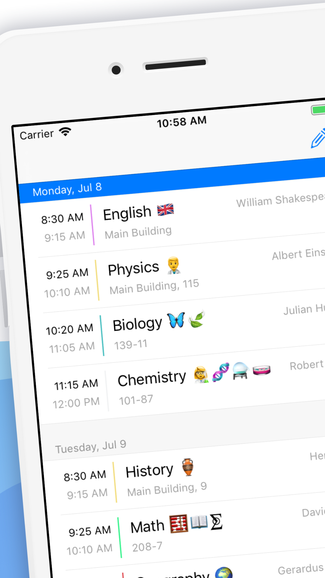 Schedule & homework - Weeklie screenshot