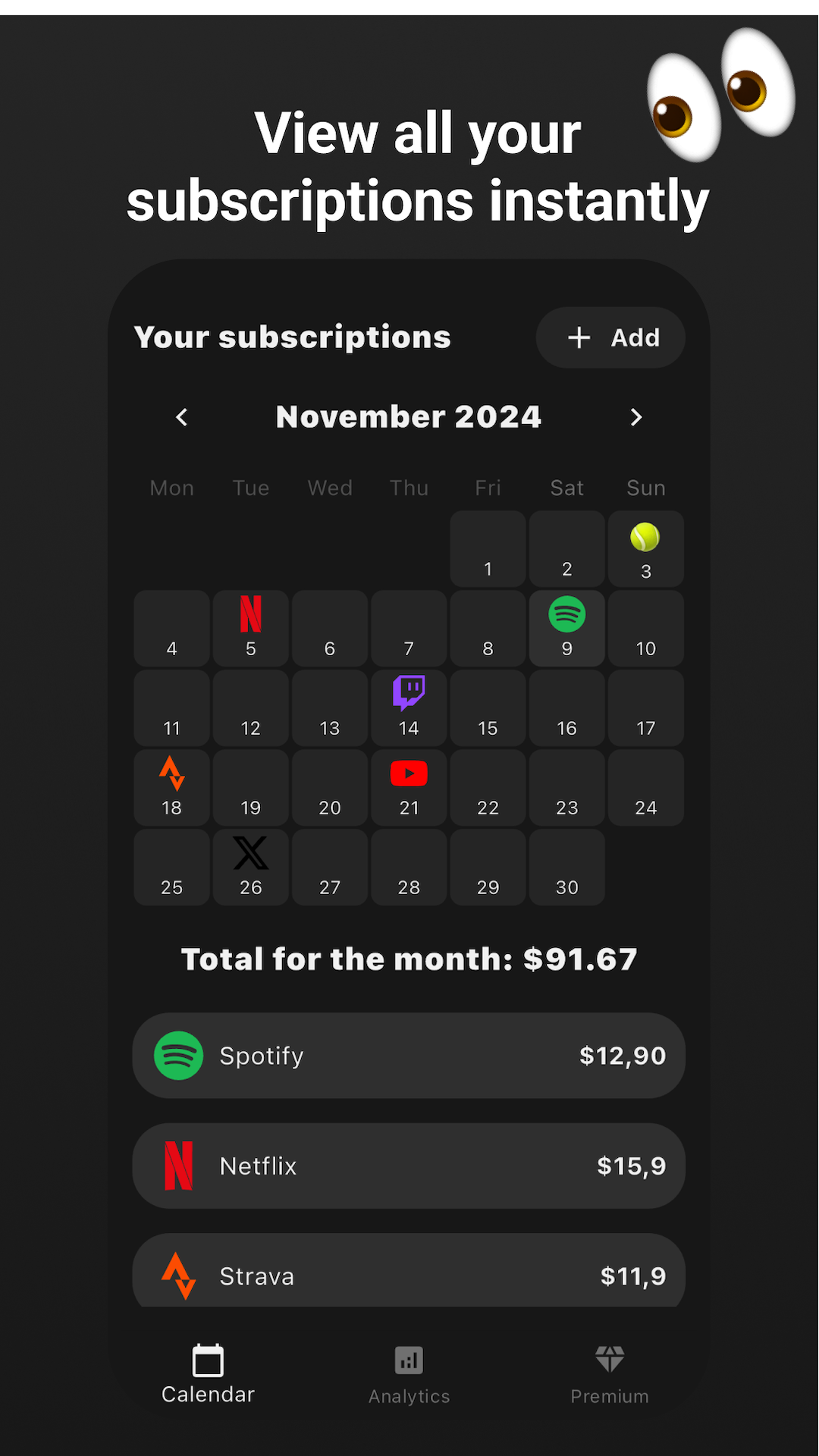 Subz - Subscription tracker screenshot