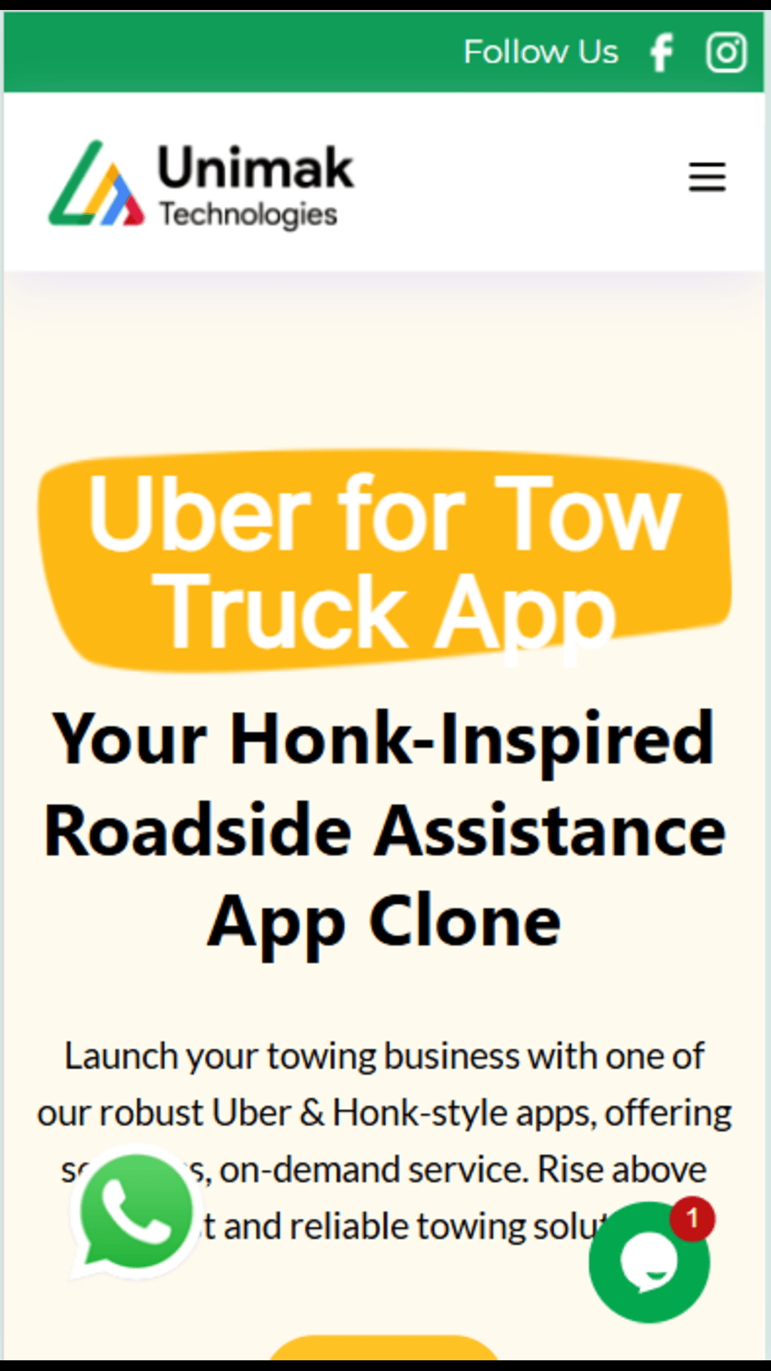 Honk Clone - Uber for tow truck Unimak Technologies screenshot