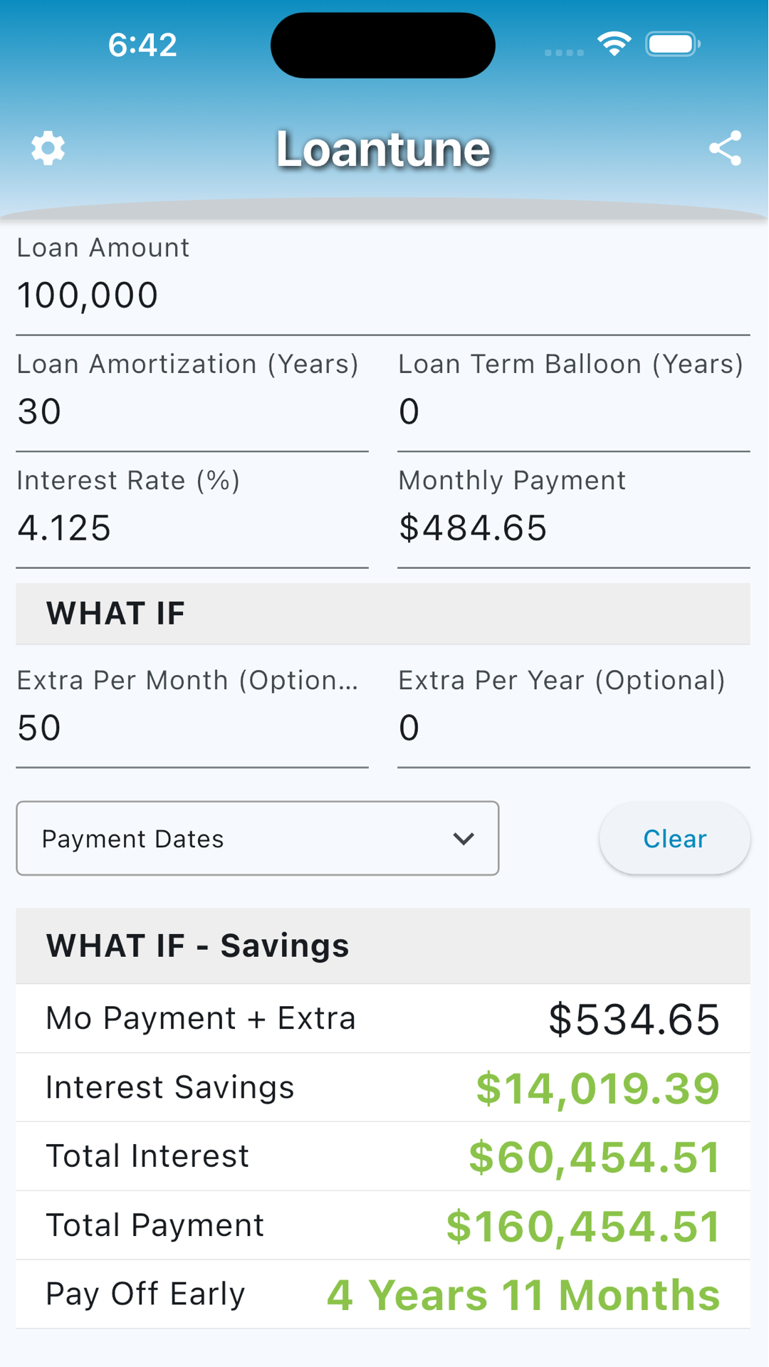 Loantune Loan Calculator screenshot