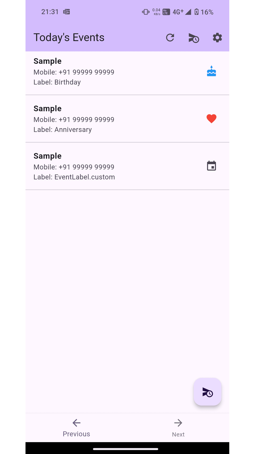 Contact Events screenshot