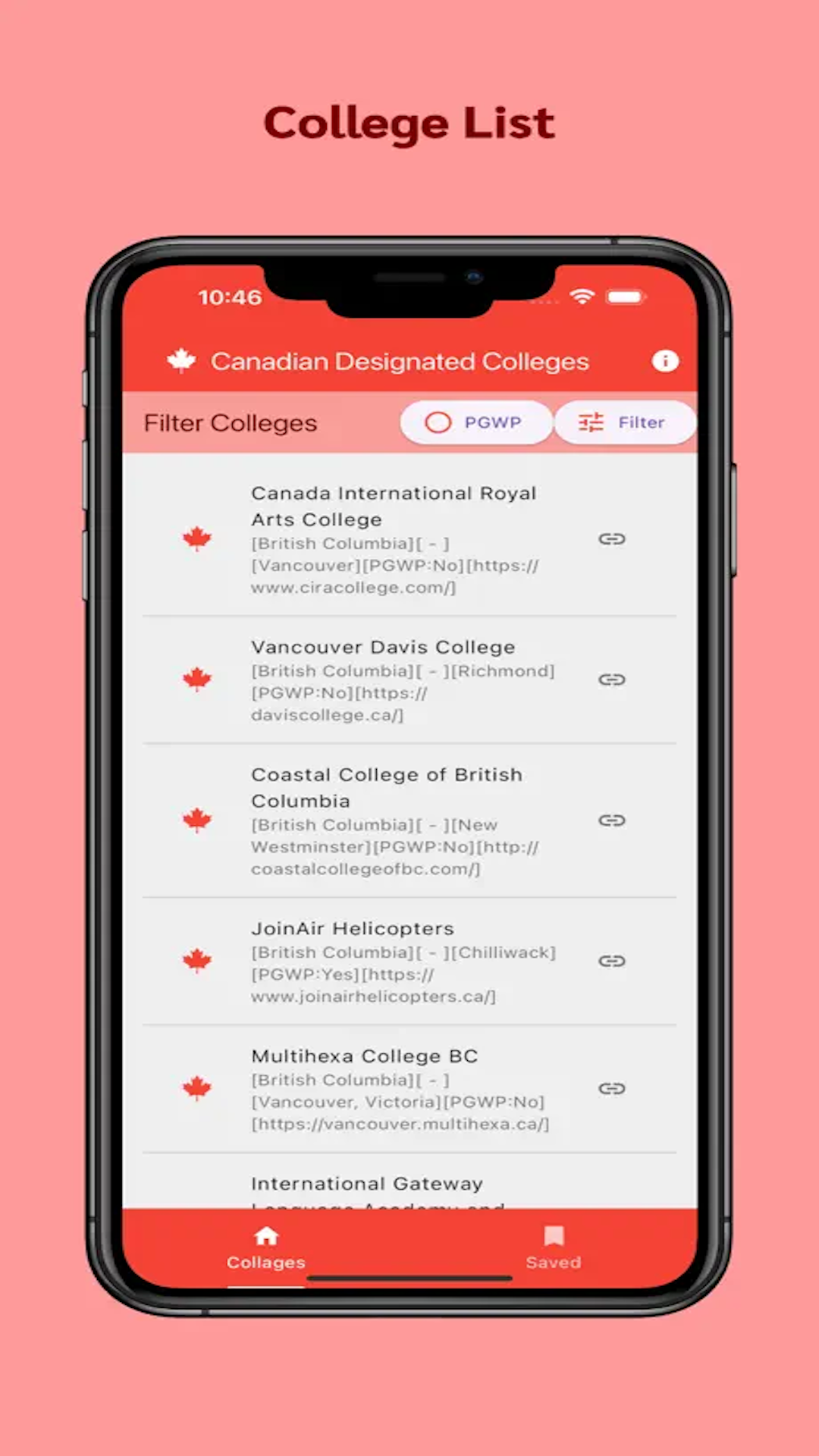 Canadian Designated Colleges screenshot