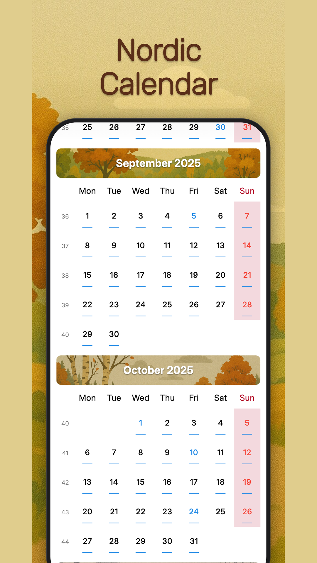 Nordic Calendar - Almanac for Finland, Sweden, Norway and Denmark screenshot