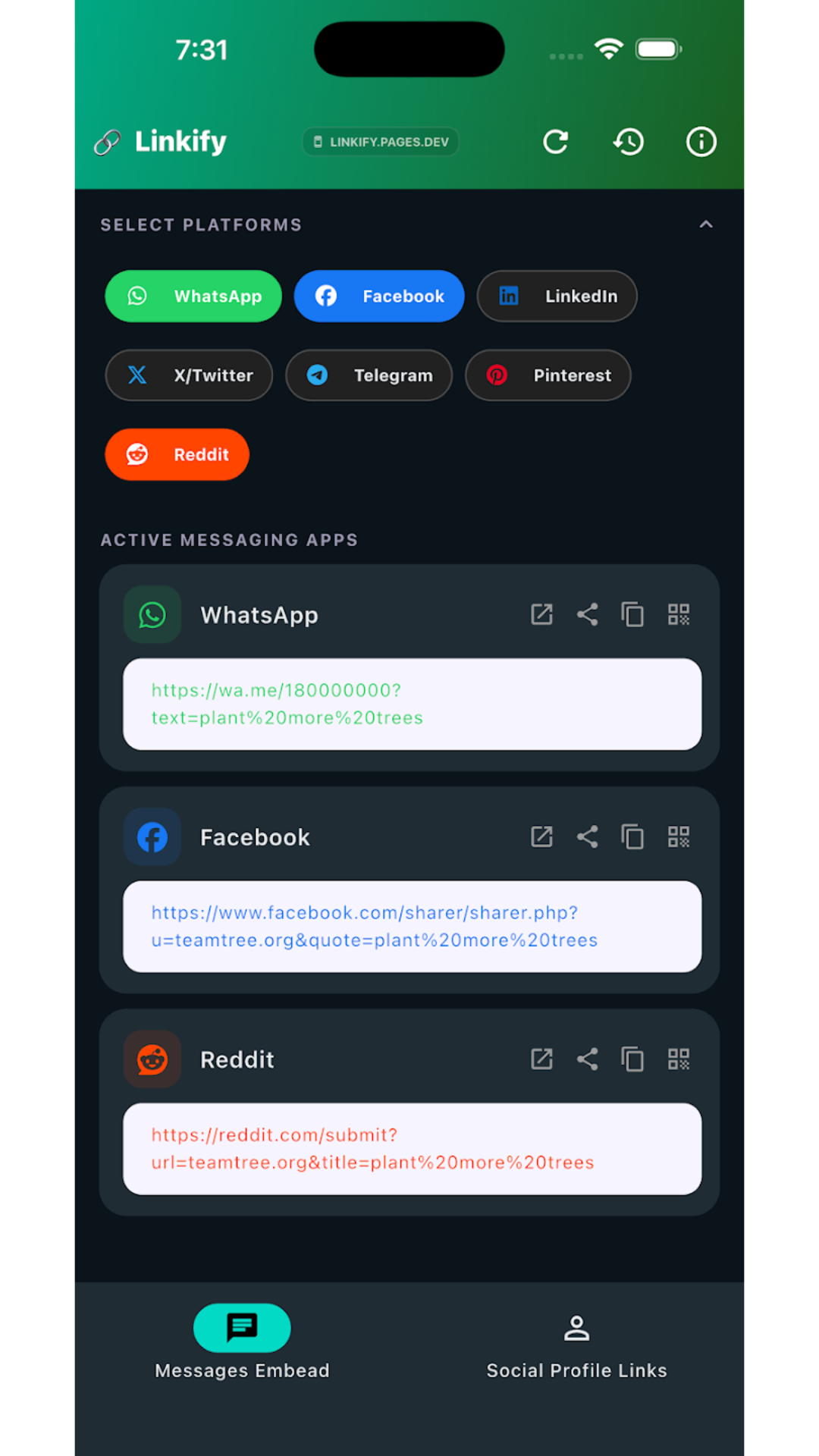 Link Generator screenshot