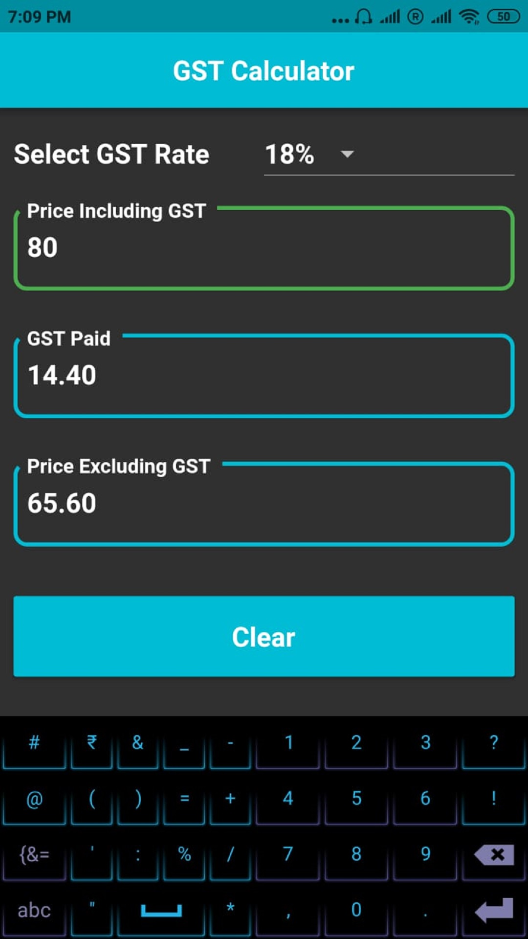 GST Calc screenshot 2