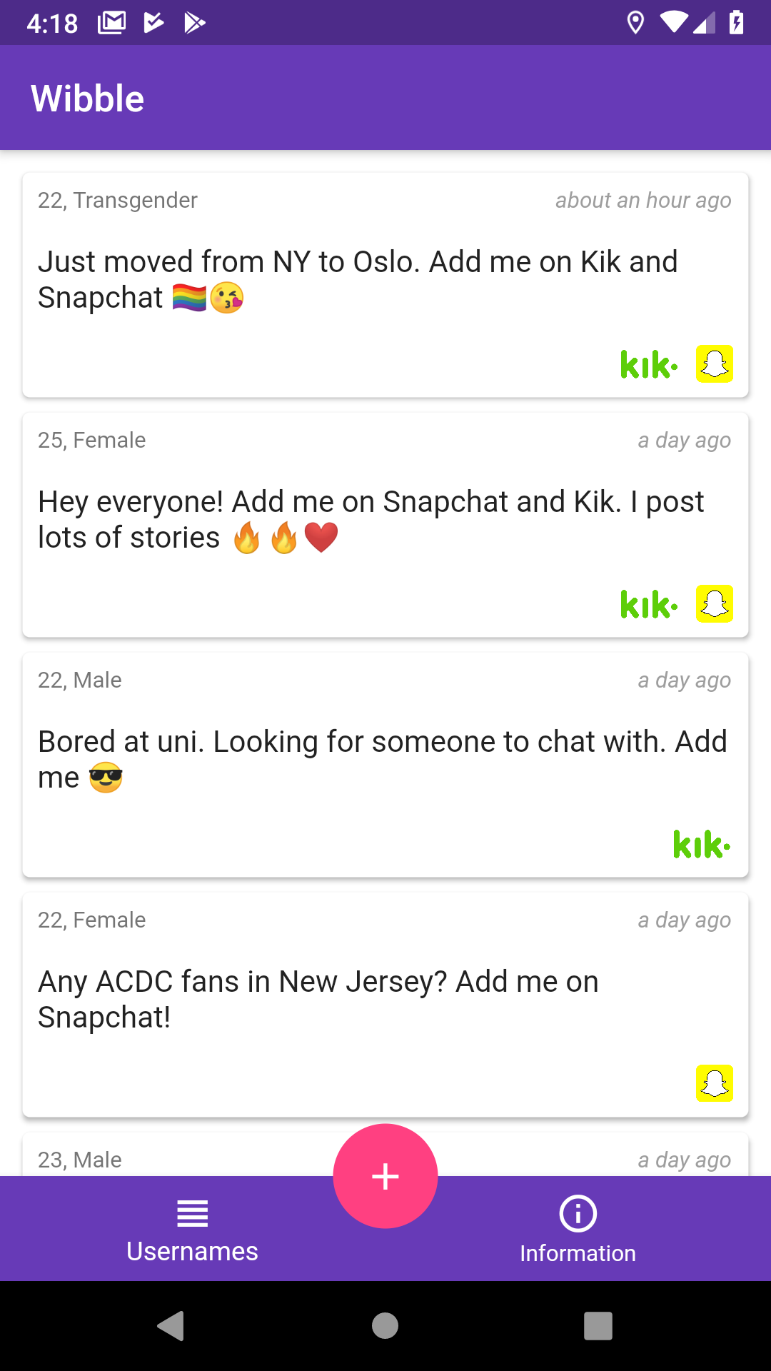 Wibble - friends for Snapchat and Kik screenshot