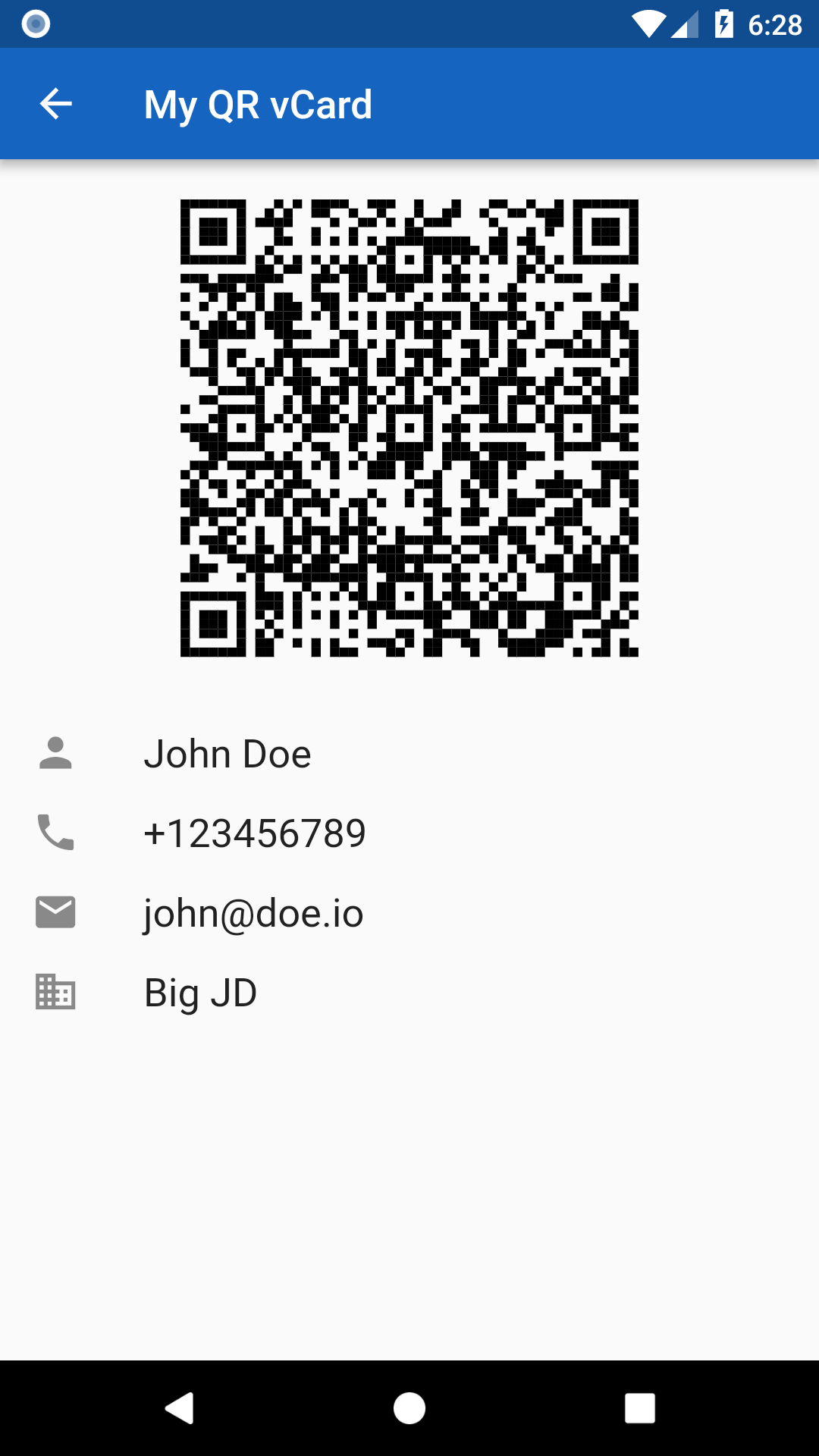 My QR vCard screenshot